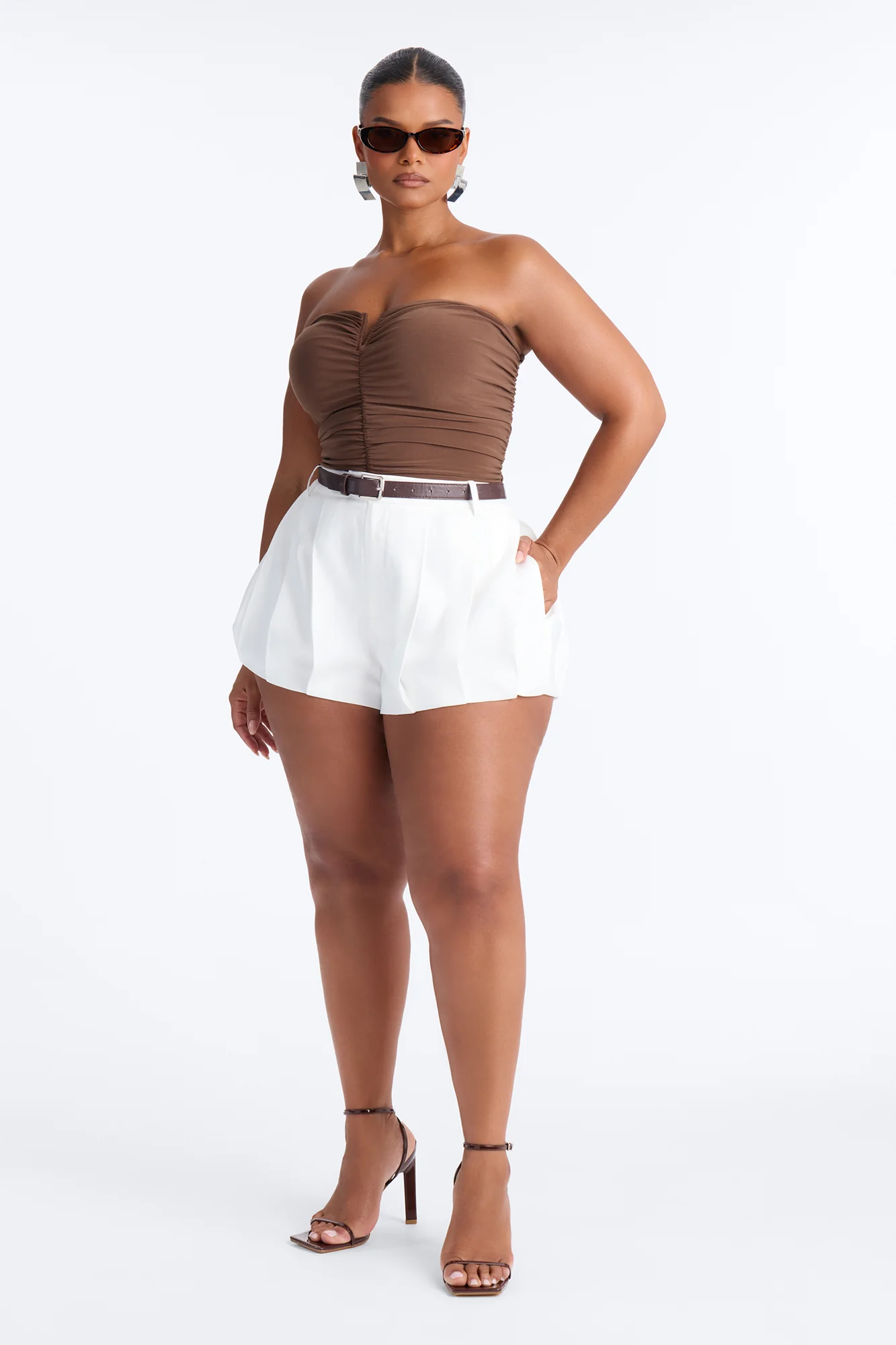 Rubi Belted Bubble Hem Micro Short - Ivory - Image 6