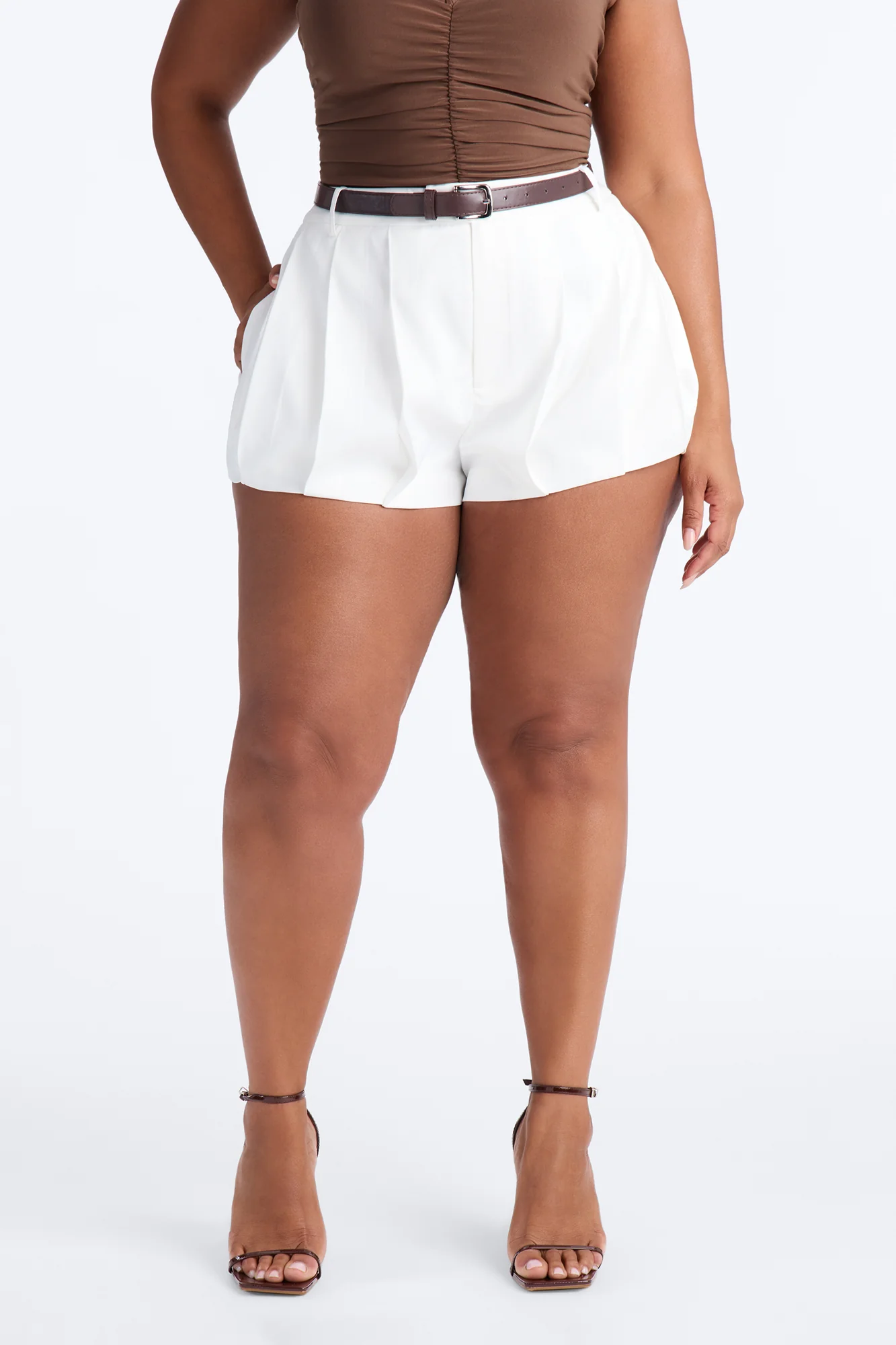 Rubi Belted Bubble Hem Micro Short - Ivory - Image 7