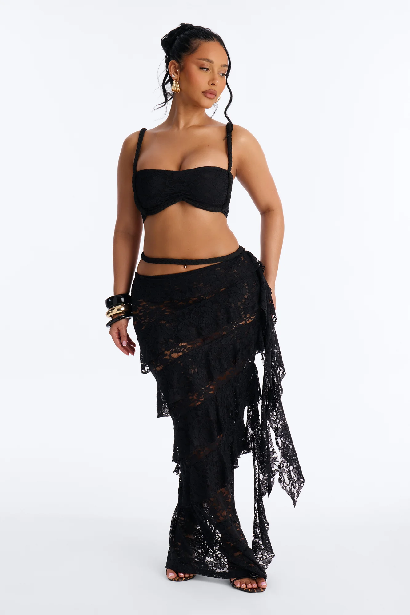 Ruby Ruffle Lace Skirt Set - Black