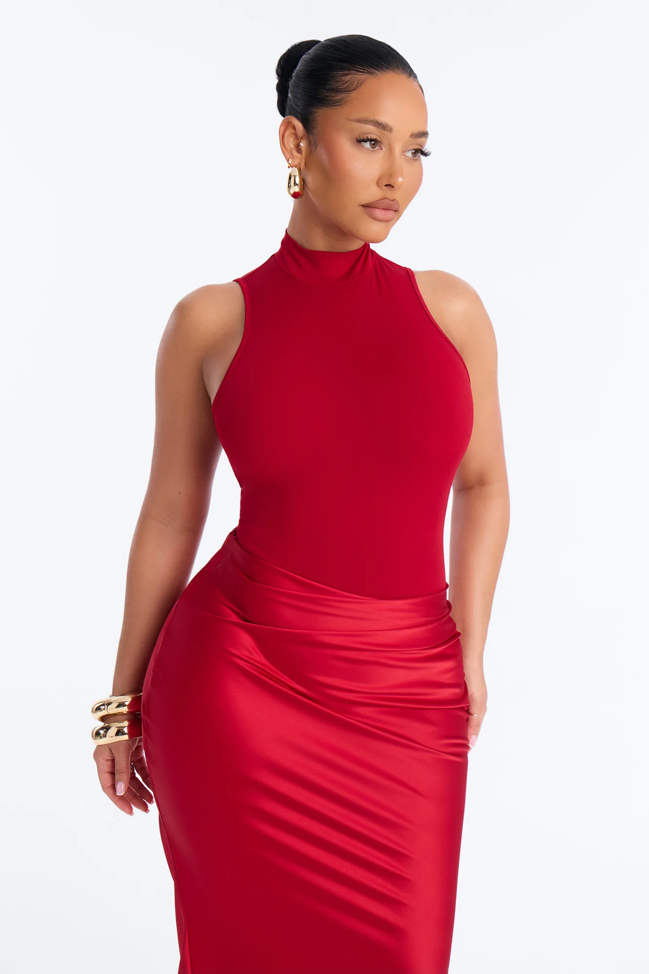 Rue Satin Maxi Skirt Set - Red - Image 2