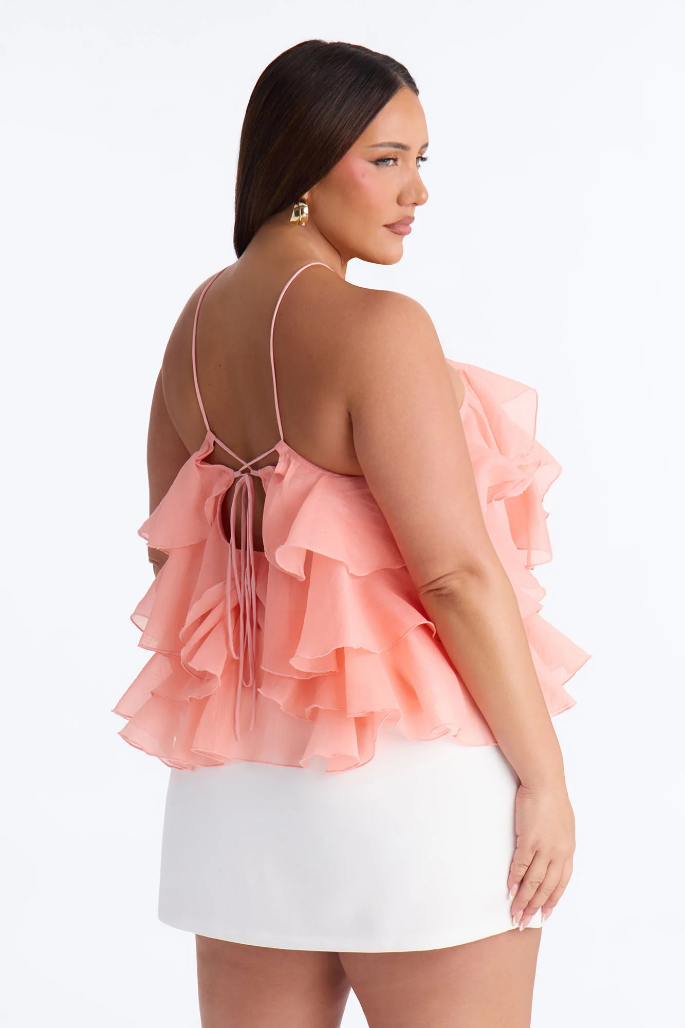 Ruffle Cutie Hardware Organza Halter Top - Peach - Image 8