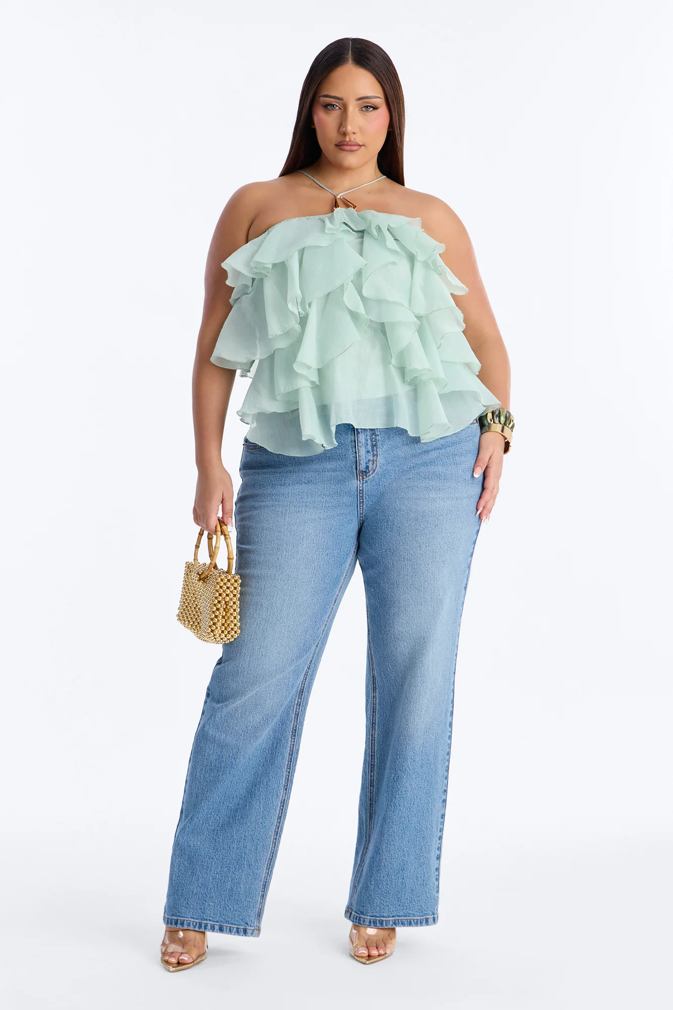 Ruffle Cutie Hardware Organza Halter Top - Sage - Image 6