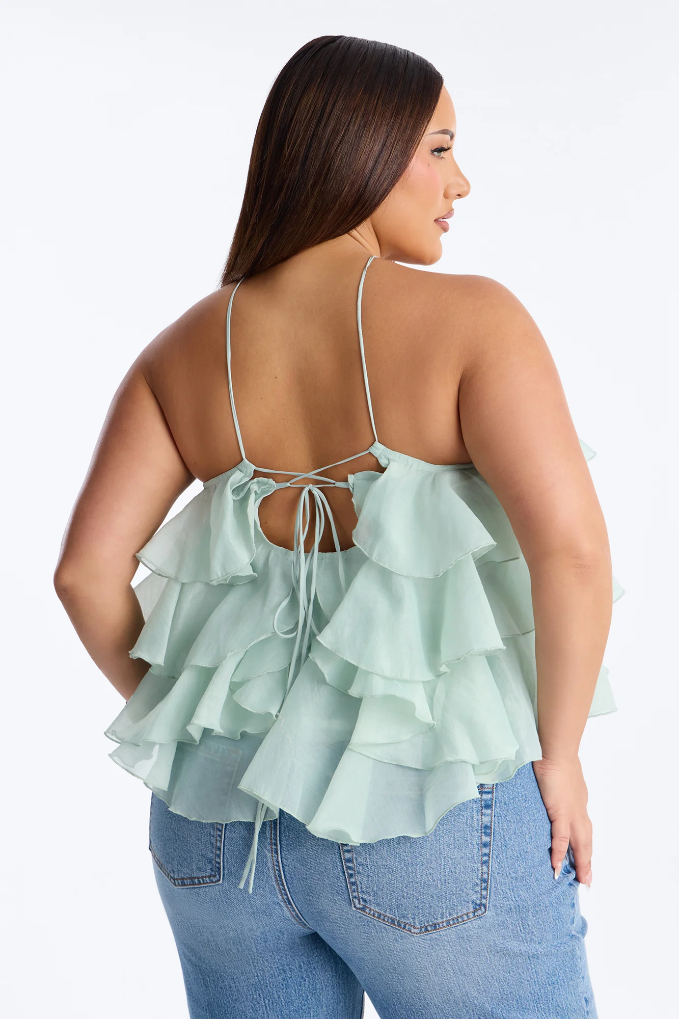 Ruffle Cutie Hardware Organza Halter Top - Sage - Image 8