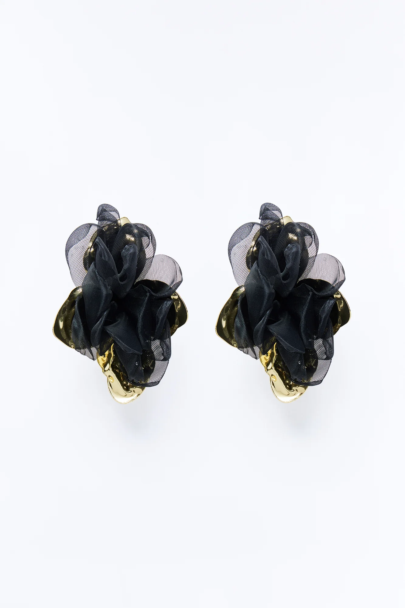 Ruffle Rose Earrings - Gold/Black - Image 3
