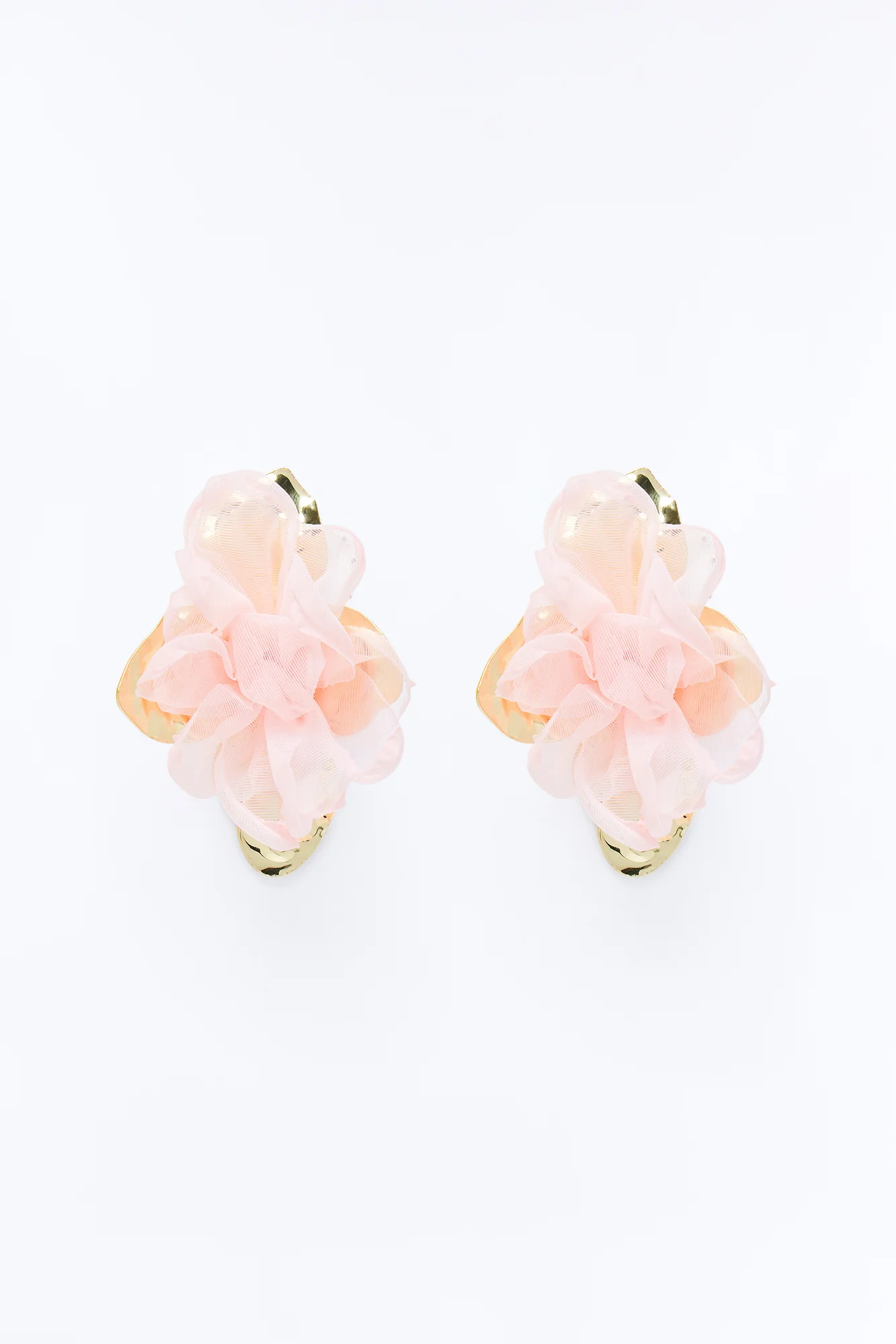 Ruffle Rose Earrings - Gold/Pink - Image 3