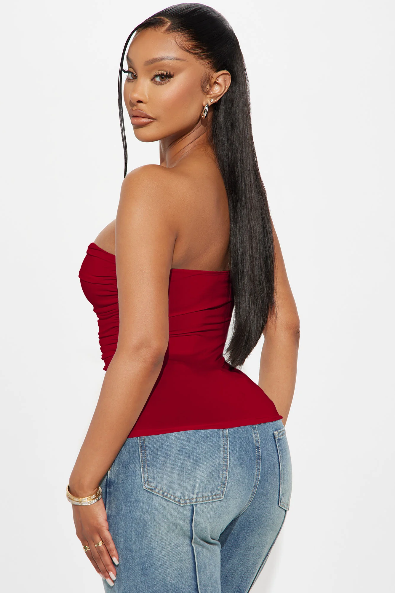 Run It Up Ruched Tube Top - Red - Image 3