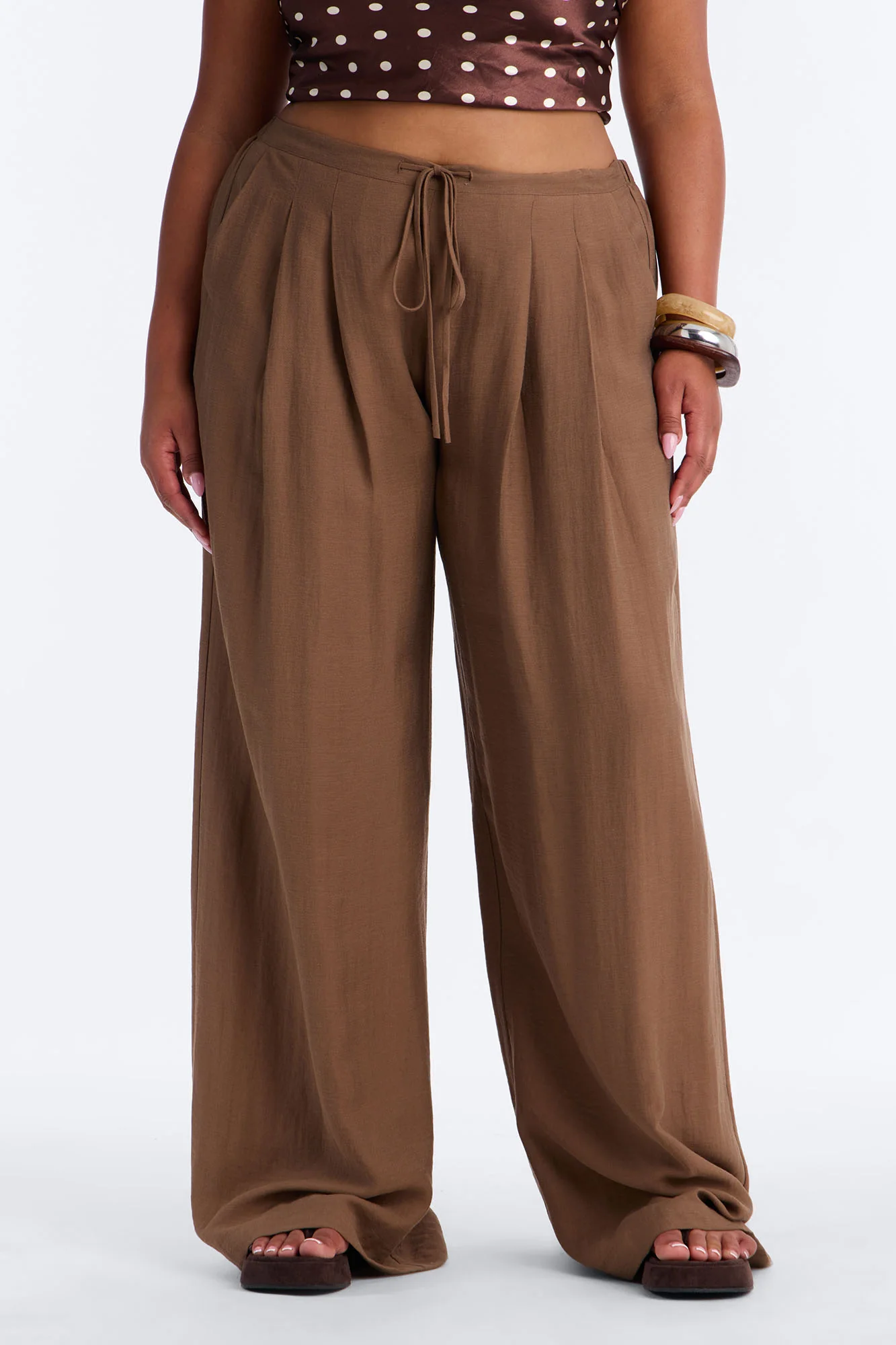 Run The City Linen Wide Leg Pants 33″ - Mocha - Image 6