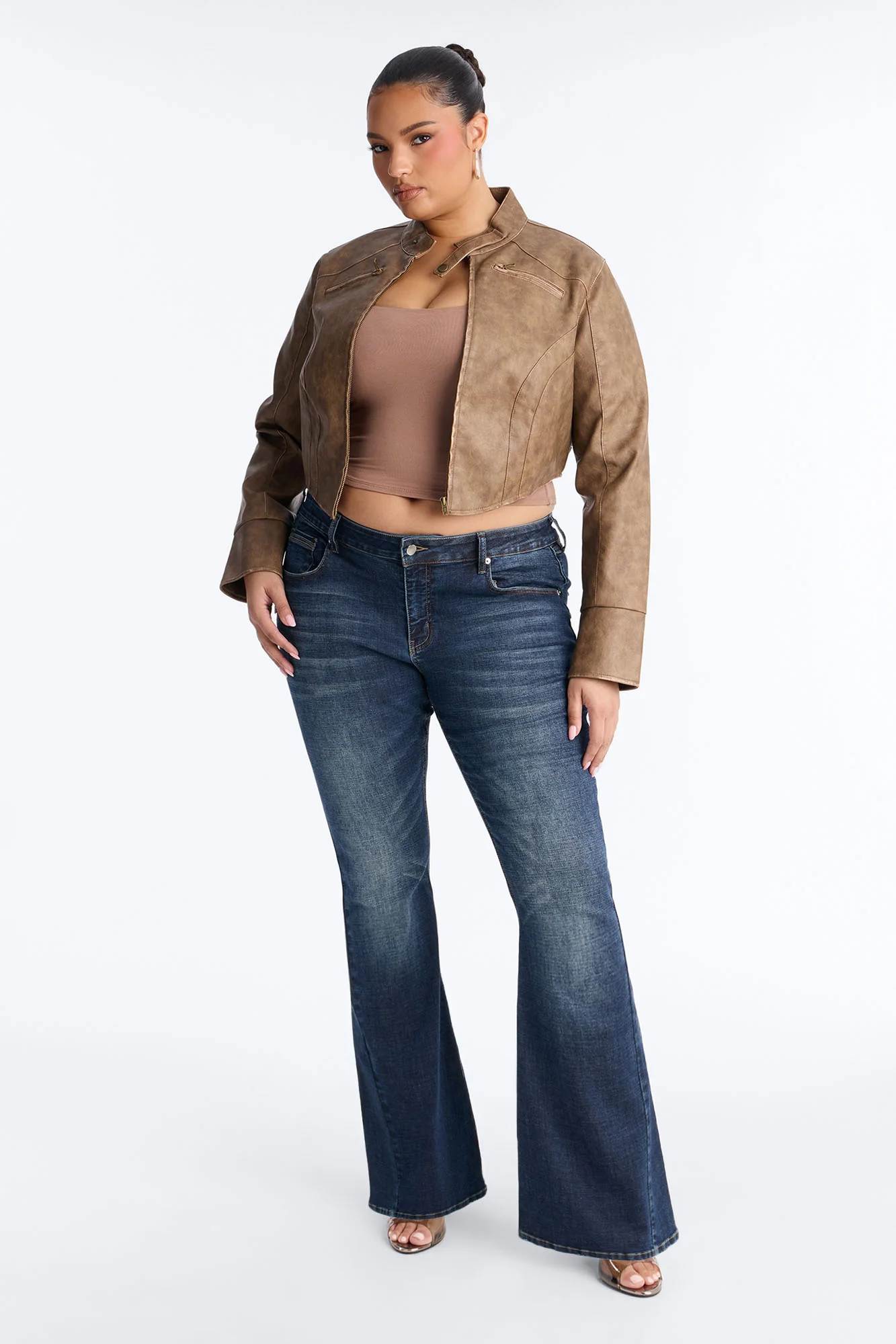 Run The Streets Fitted Washed Faux Leather Moto Jacket - Brown - Image 6