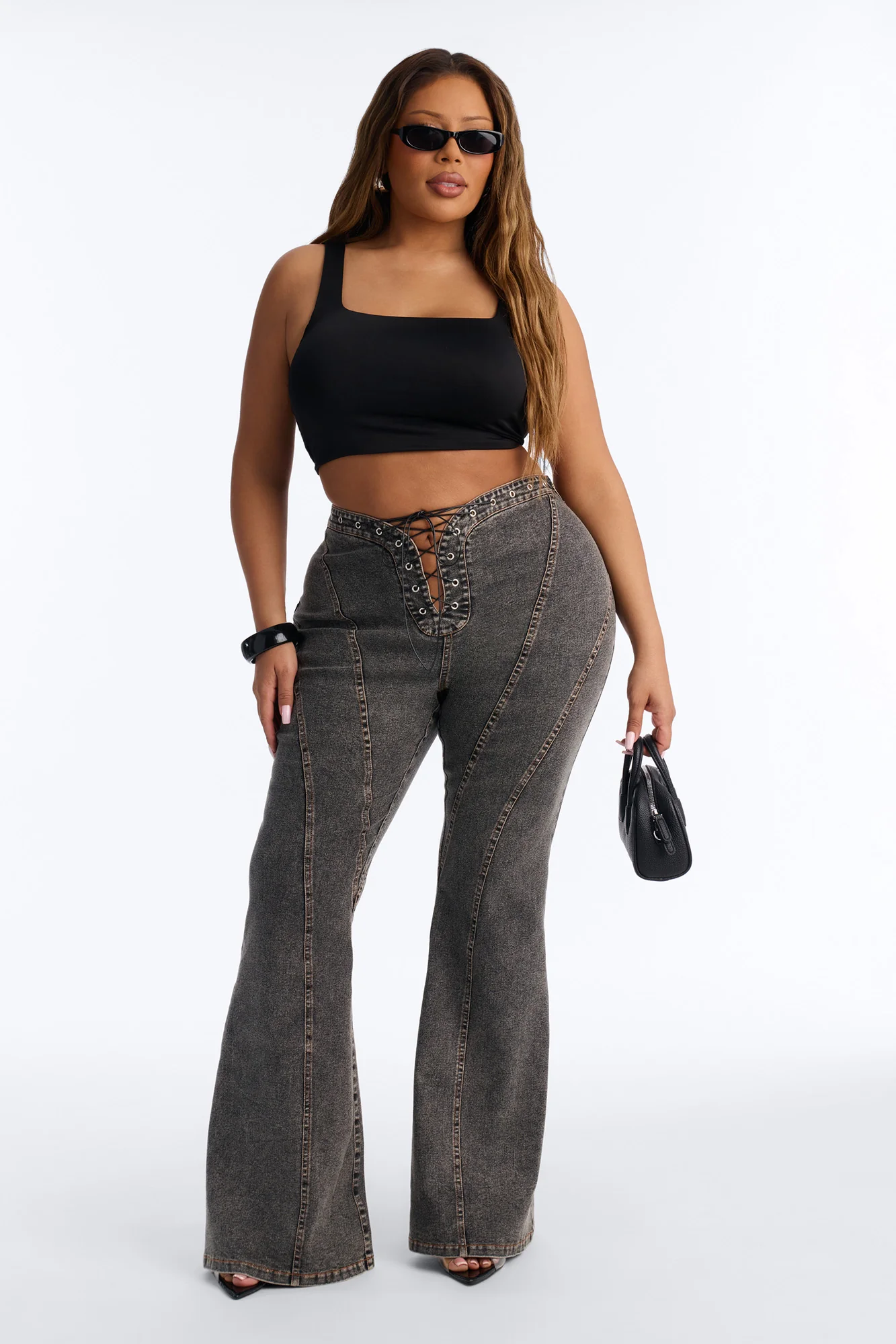 Run this Town Lace Up Washed Flared Pant - Black - Image 5