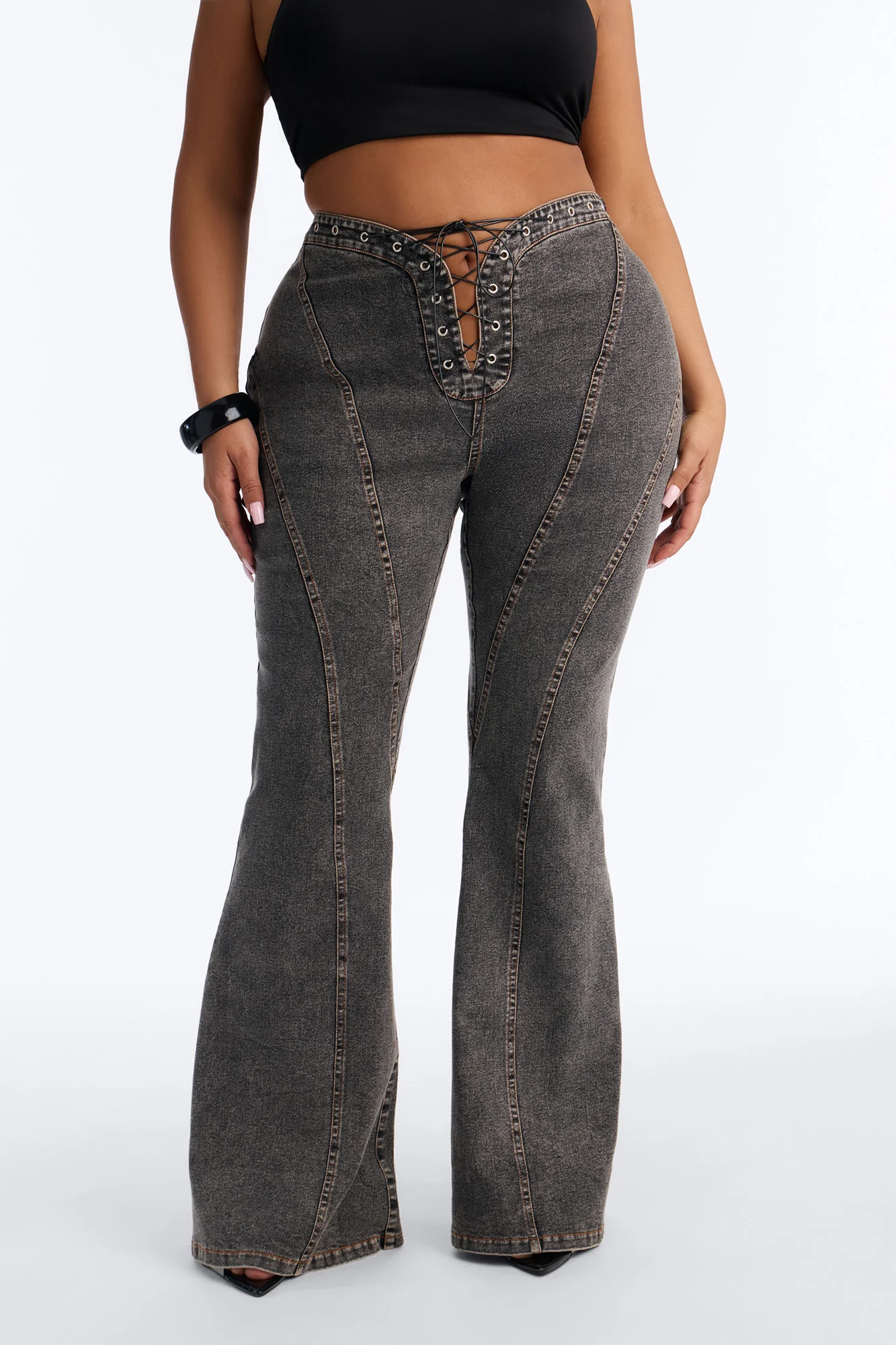 Run this Town Lace Up Washed Flared Pant - Black - Image 6