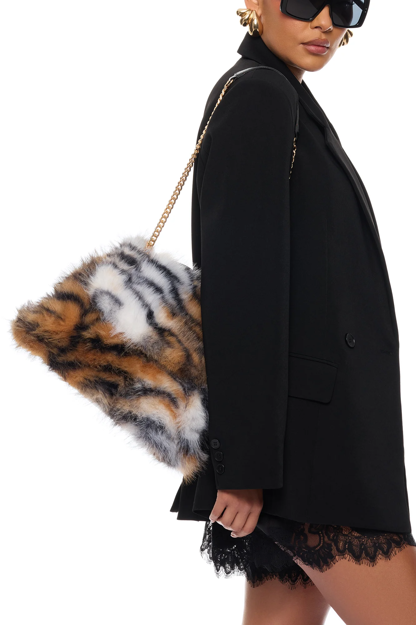Run Wild Faux Fur Shoulder Bag - Brown/combo