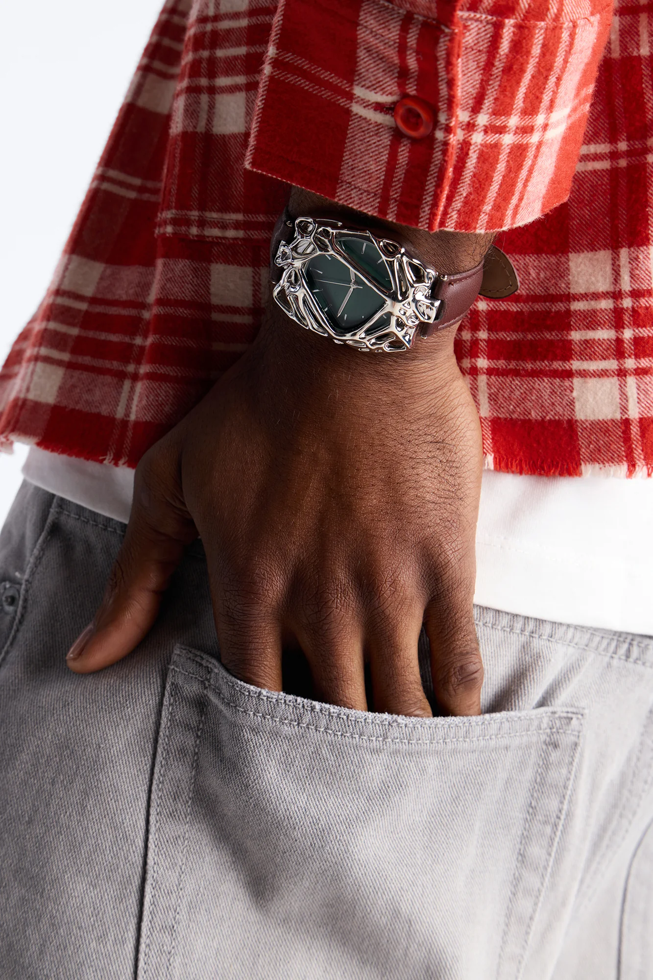Running On Time Warp Cased Analog Watch - Silver/Brown