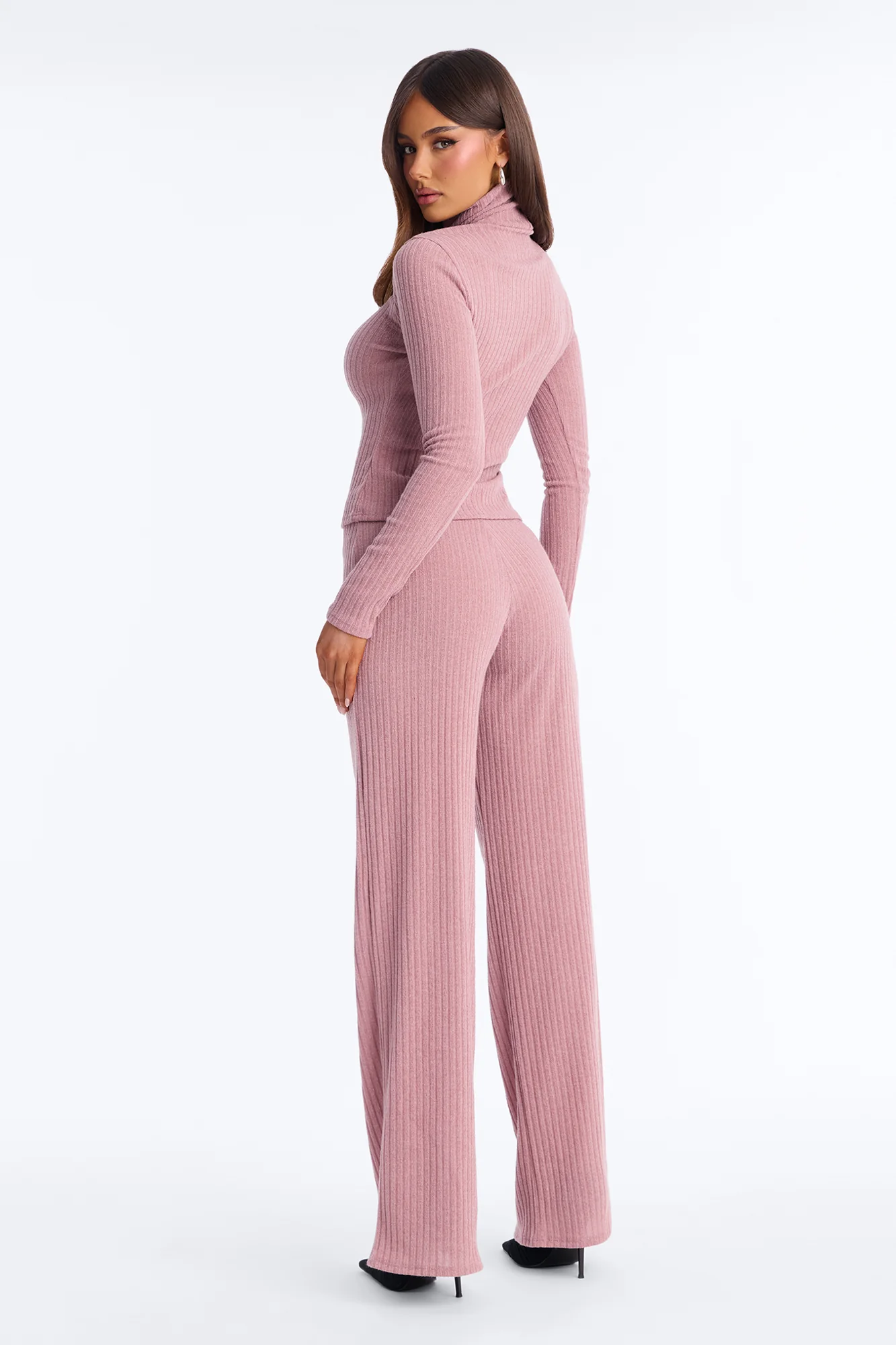 Ruth High Neck Ribbed Pant Set - Mauve - Image 3