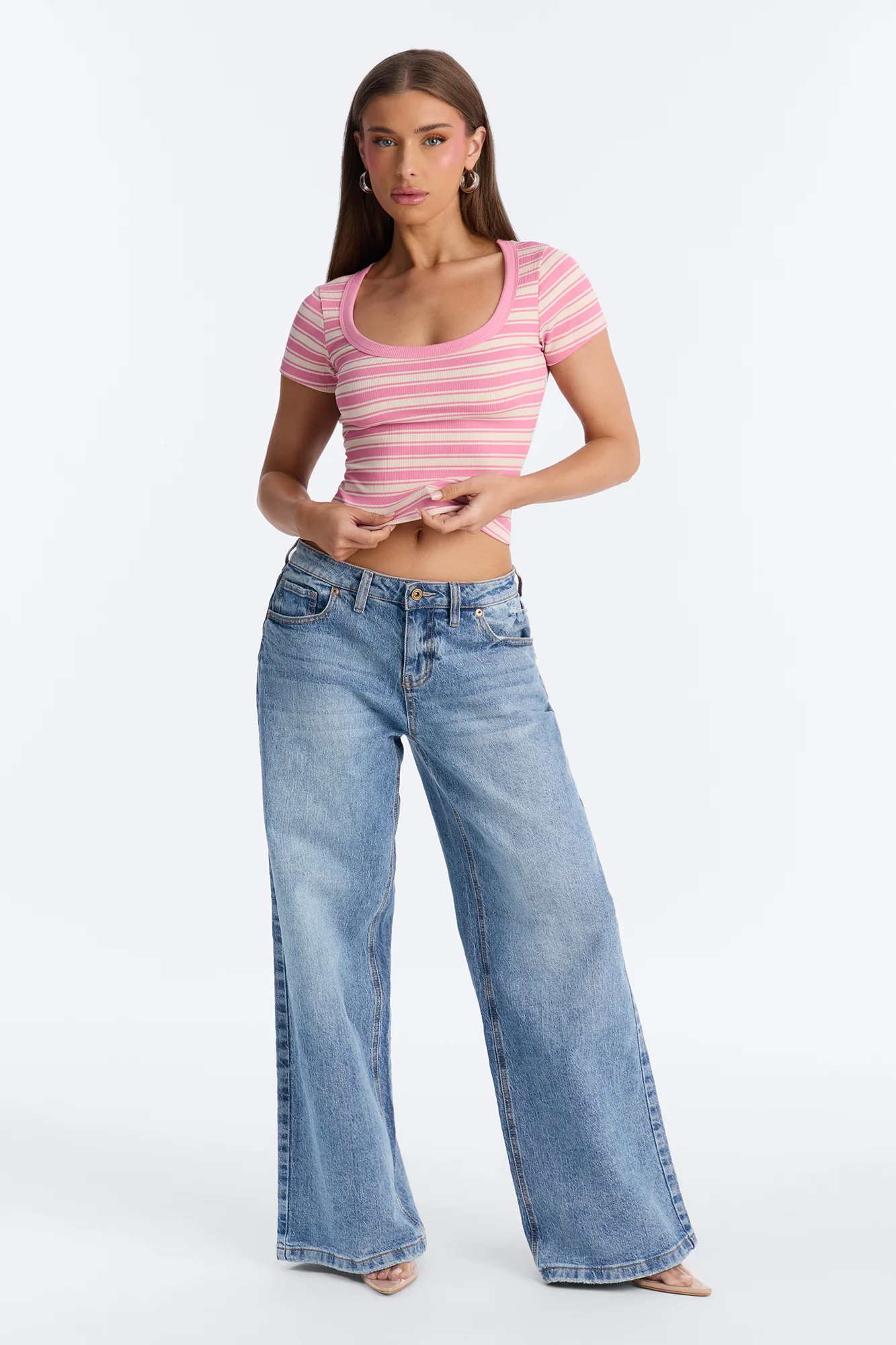 Rylee Ribbed Striped Short Sleeve Top - Pink/combo - Image 2