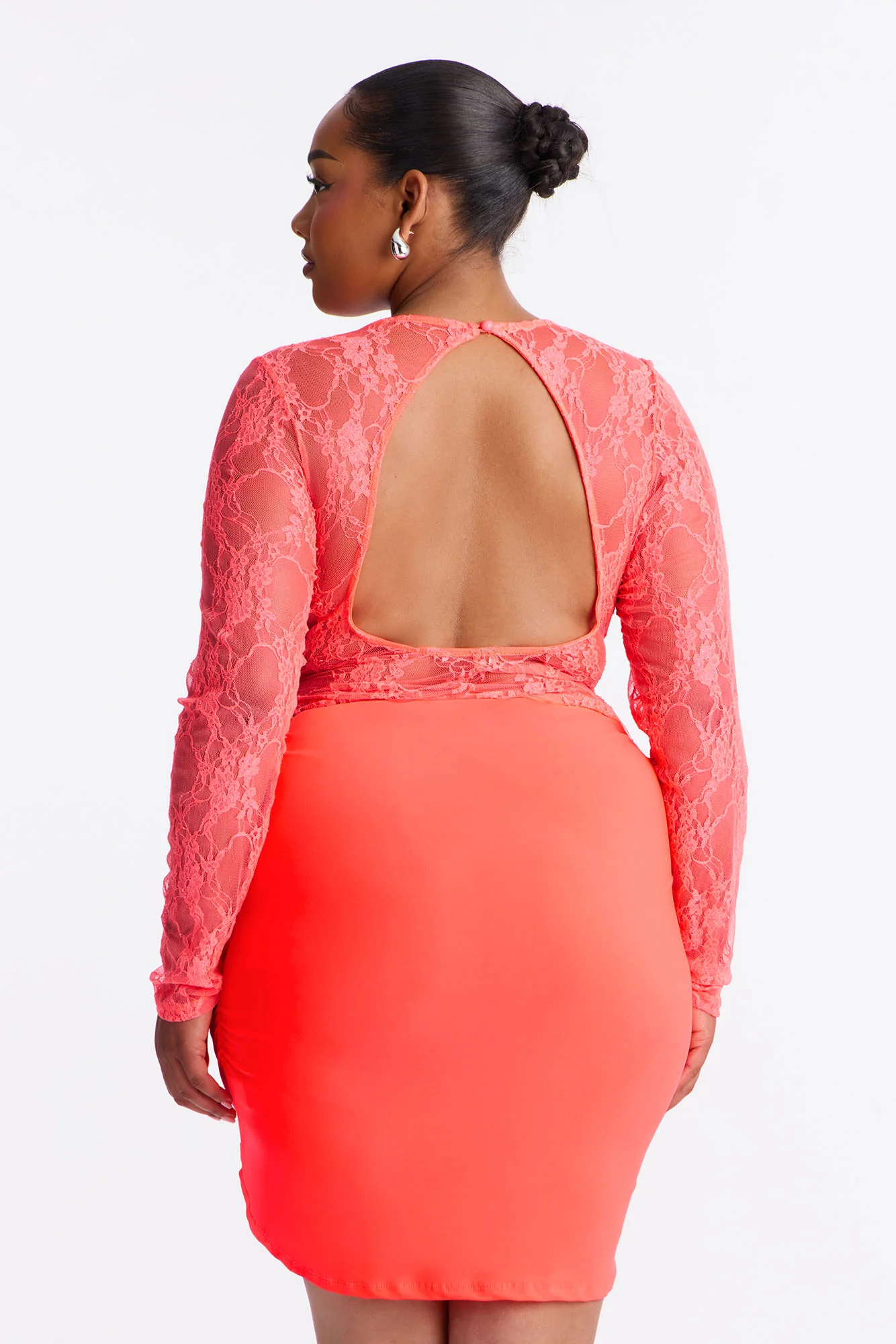 Sabina Sheer Lace Micro Mini Dress - Neon Coral - Image 7