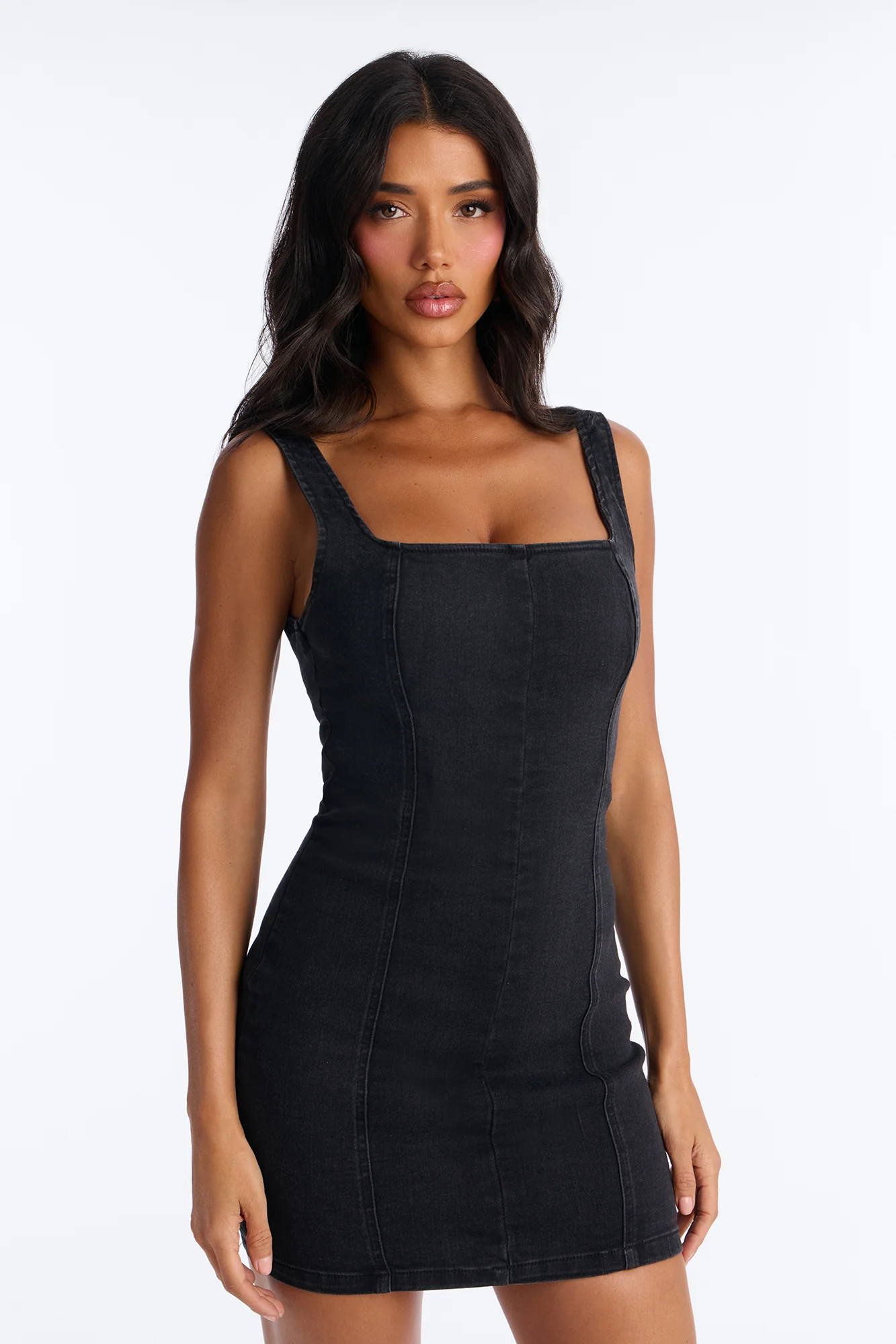 Sabrina Denim Open Back Mini Dress - Black - Image 3