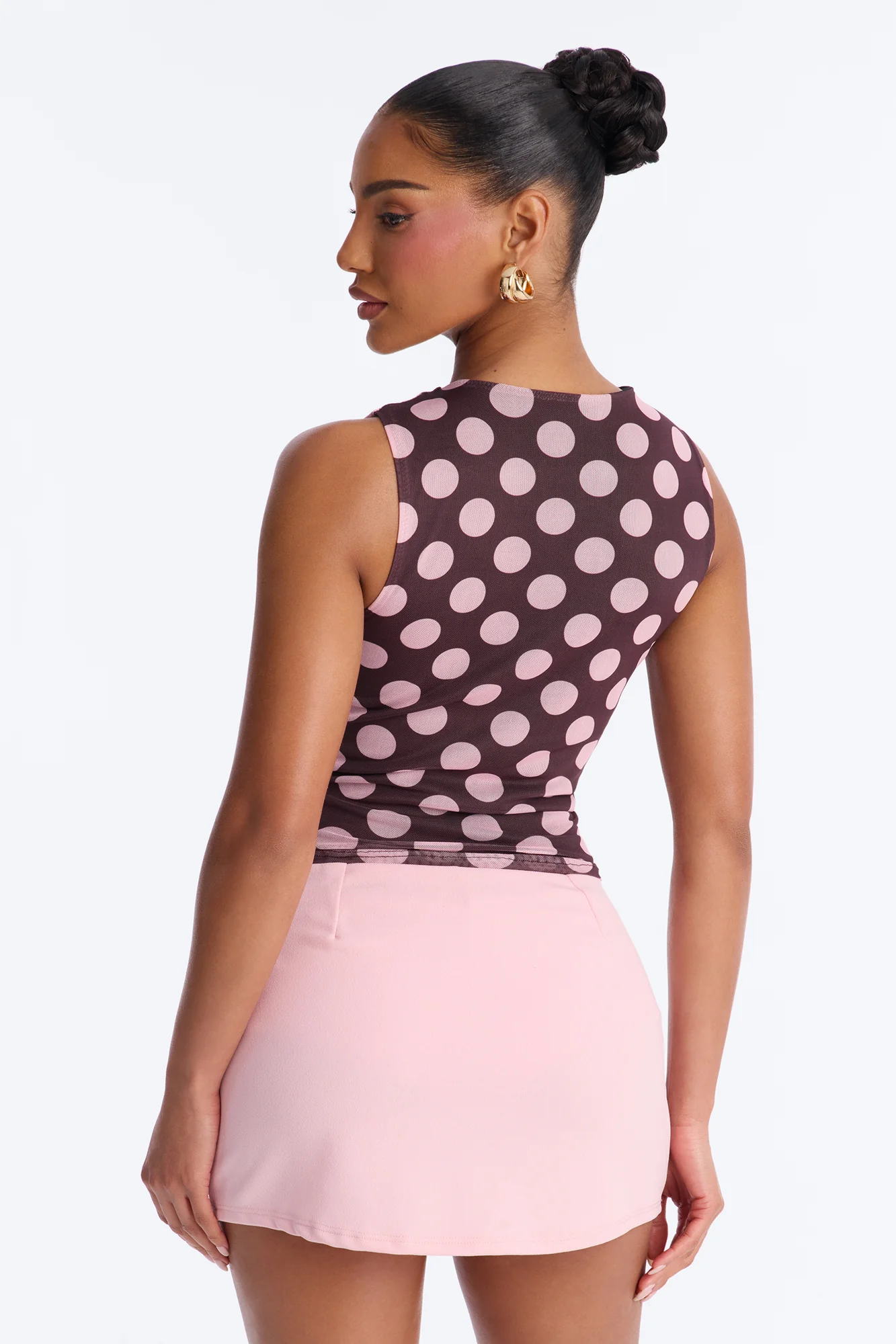 Sabrina Mesh Polka Dot Sleeveless Top - Brown/combo - Image 3