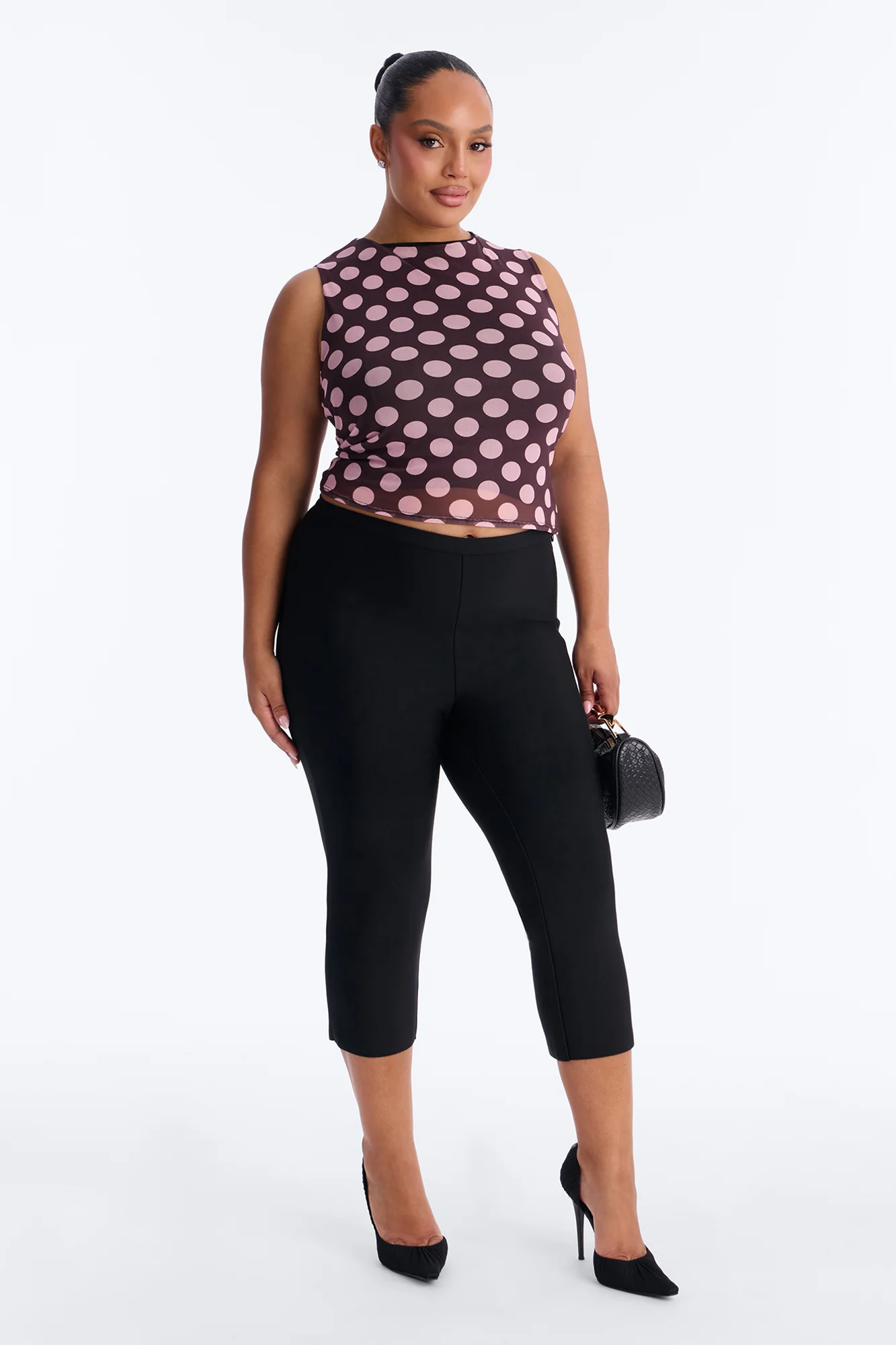 Sabrina Mesh Polka Dot Sleeveless Top - Brown/combo - Image 5