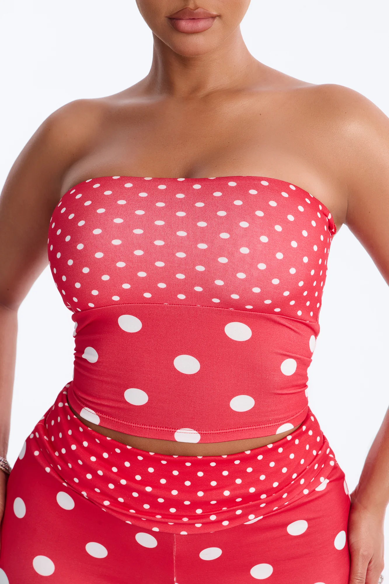 Sabrina Polka Dot Fold Over Waist Micro Short Set - Red - Image 3