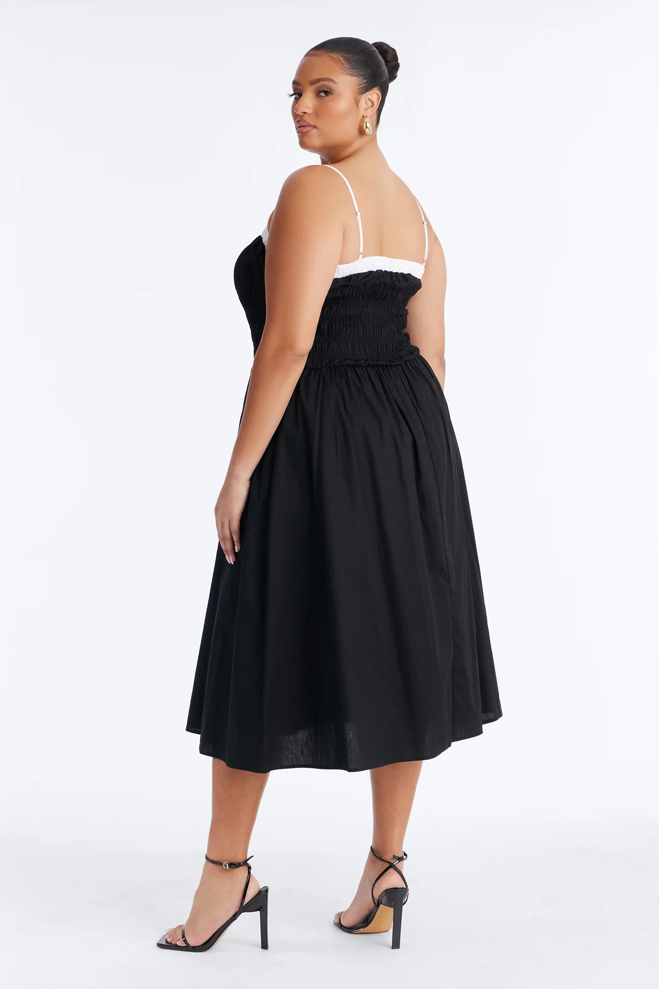 Sabrina Ruched Poplin Midi Dress - Black/White - Image 7