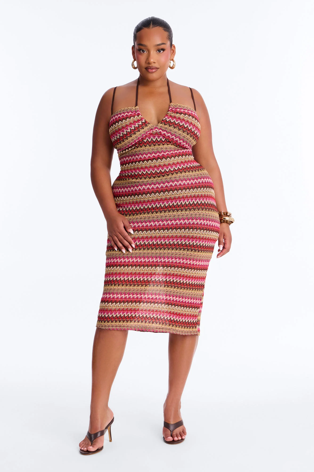 Sacha Chevron Crochet Midi Dress - Brown/combo - Image 5