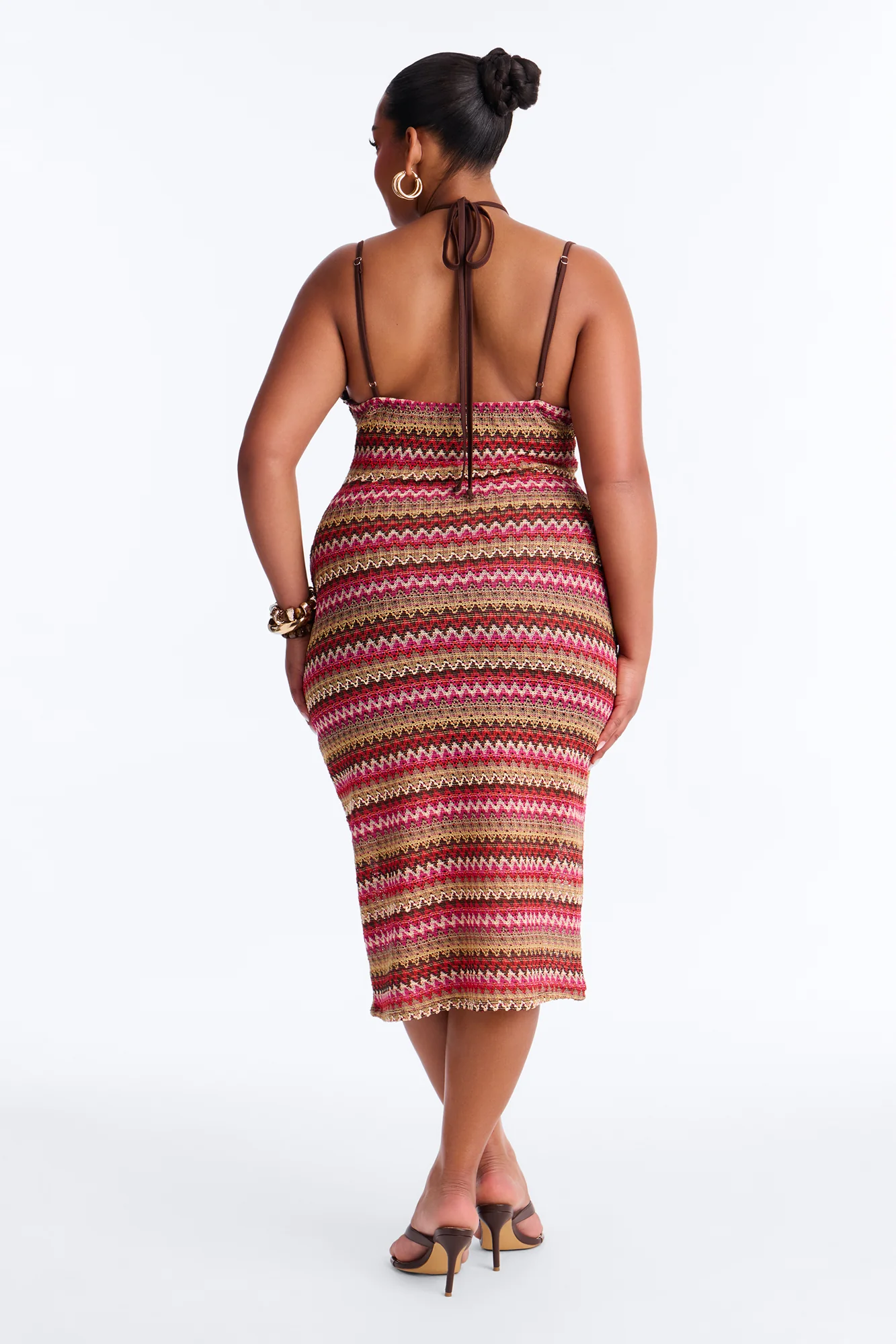 Sacha Chevron Crochet Midi Dress - Brown/combo - Image 8