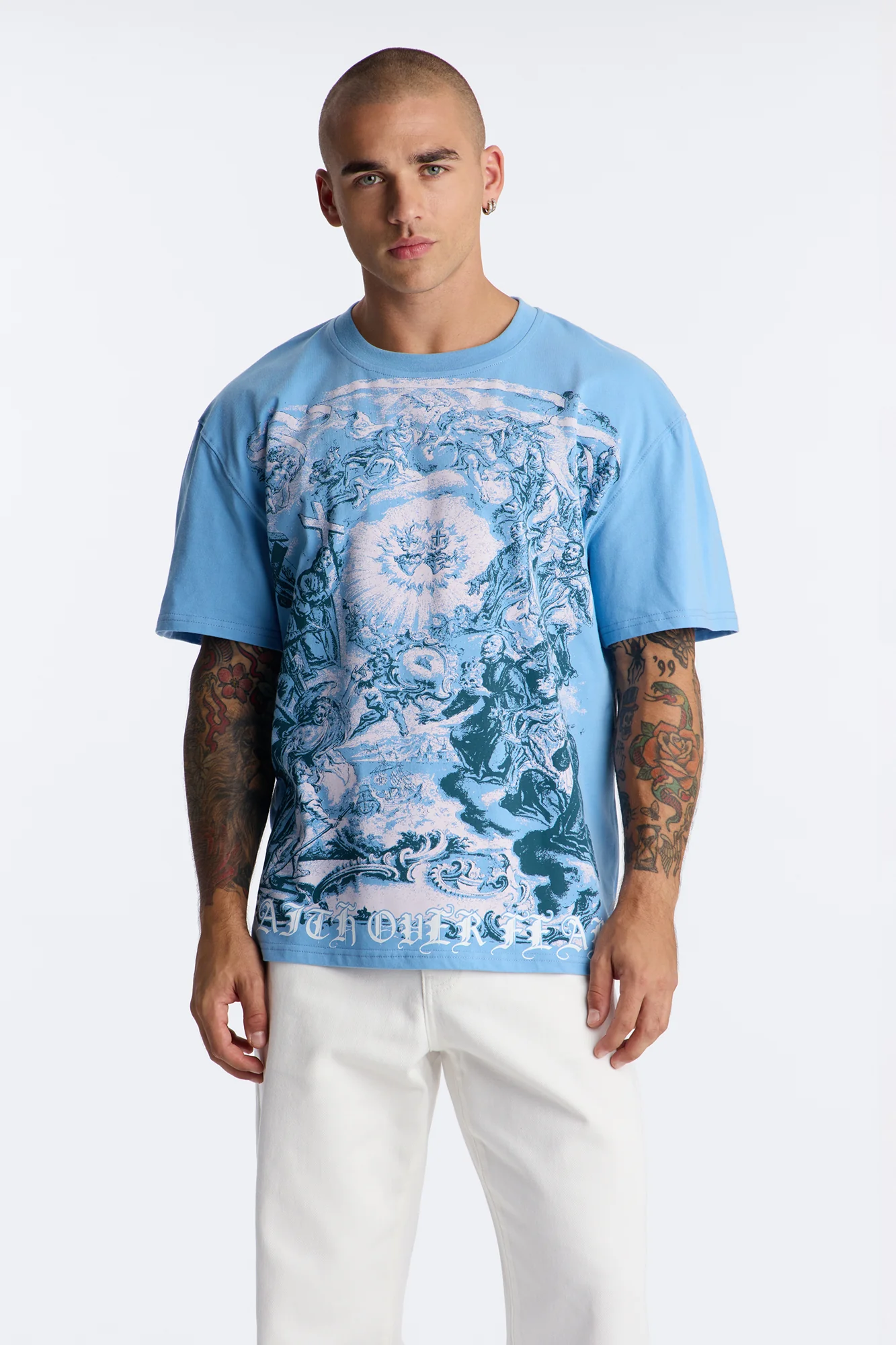 Sacred Blessing Oversized Short Sleeve Tee - Blue