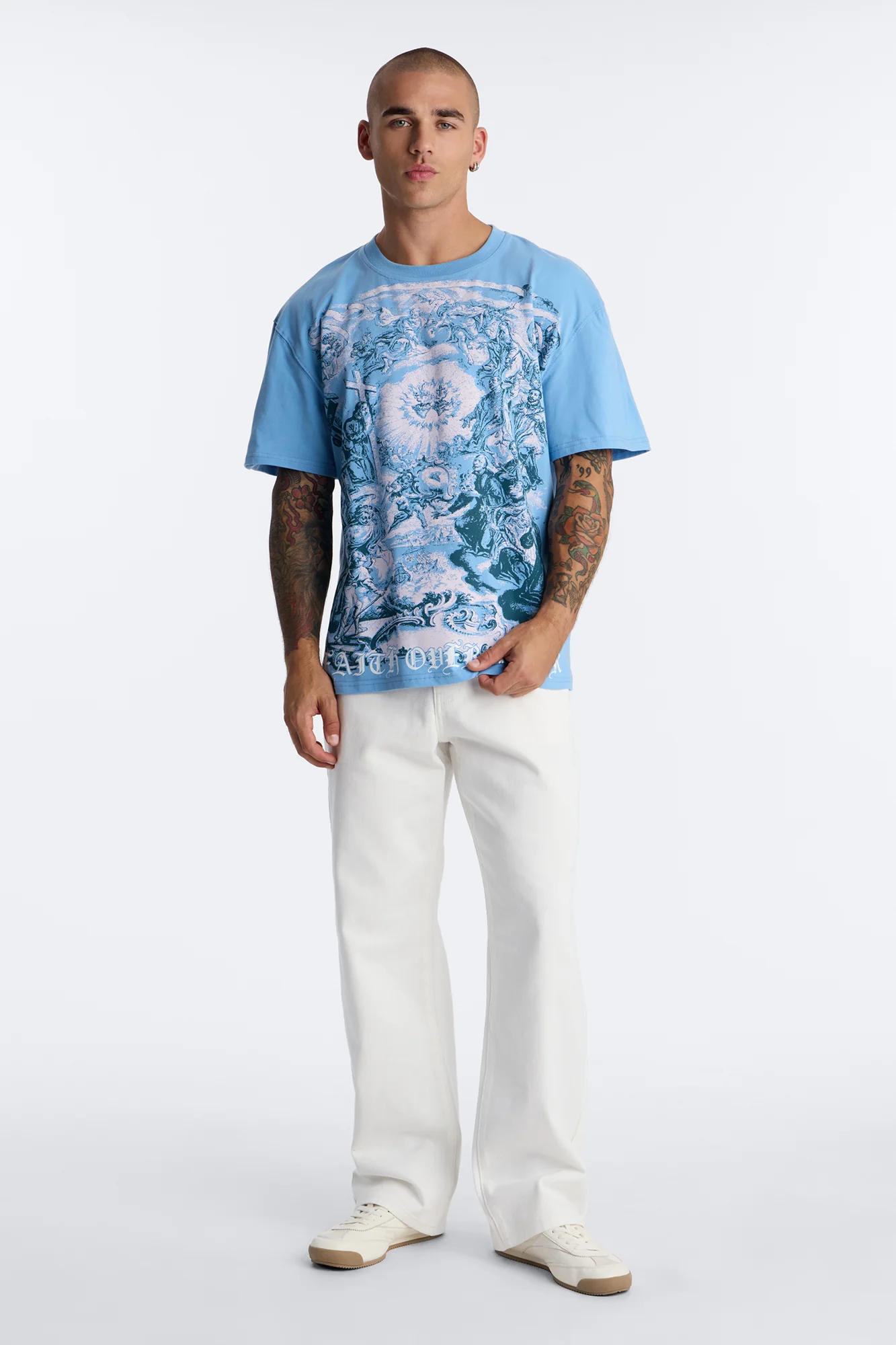 Sacred Blessing Oversized Short Sleeve Tee - Blue - Image 2