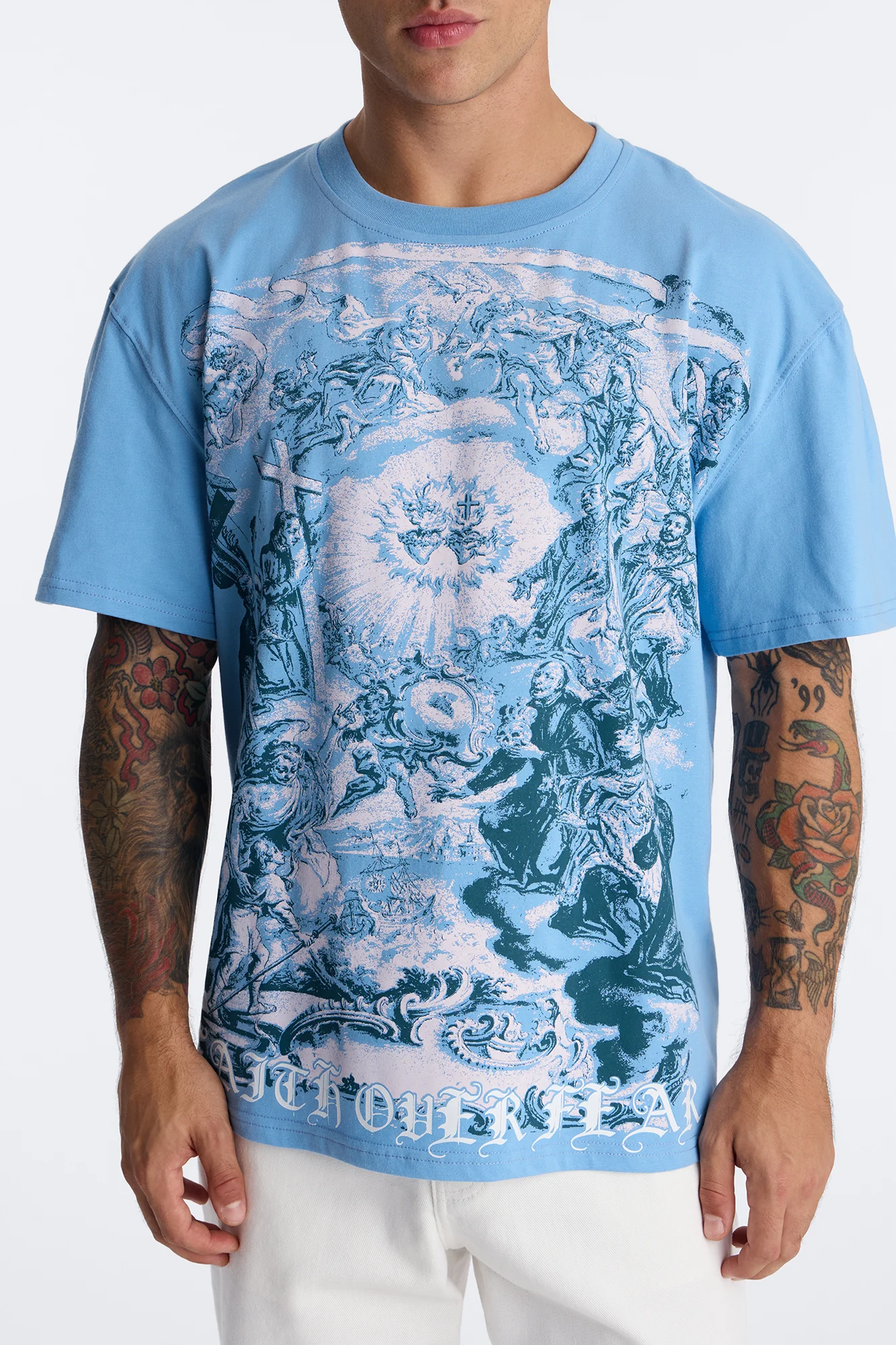 Sacred Blessing Oversized Short Sleeve Tee - Blue - Image 3