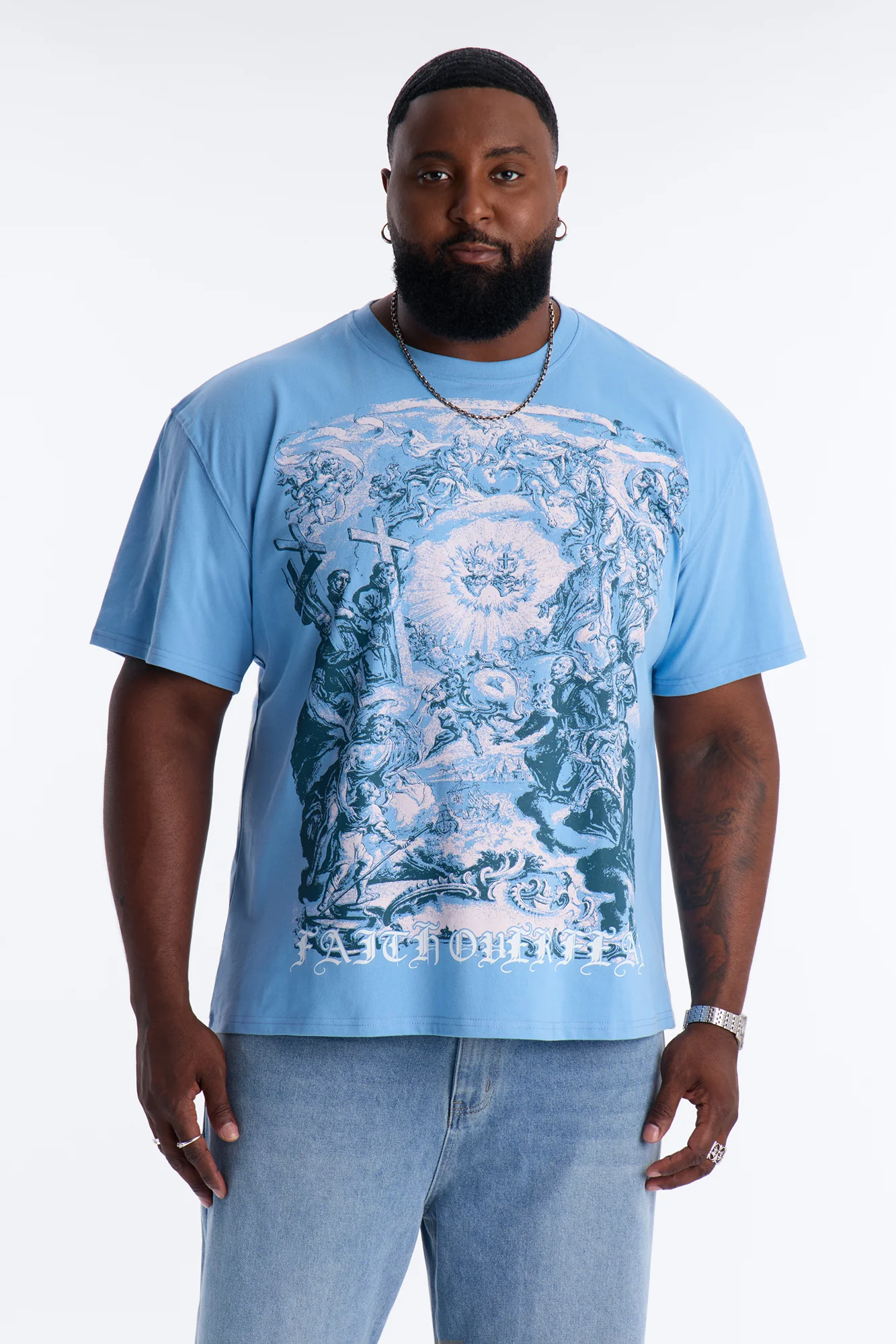 Sacred Blessing Oversized Short Sleeve Tee - Blue - Image 5