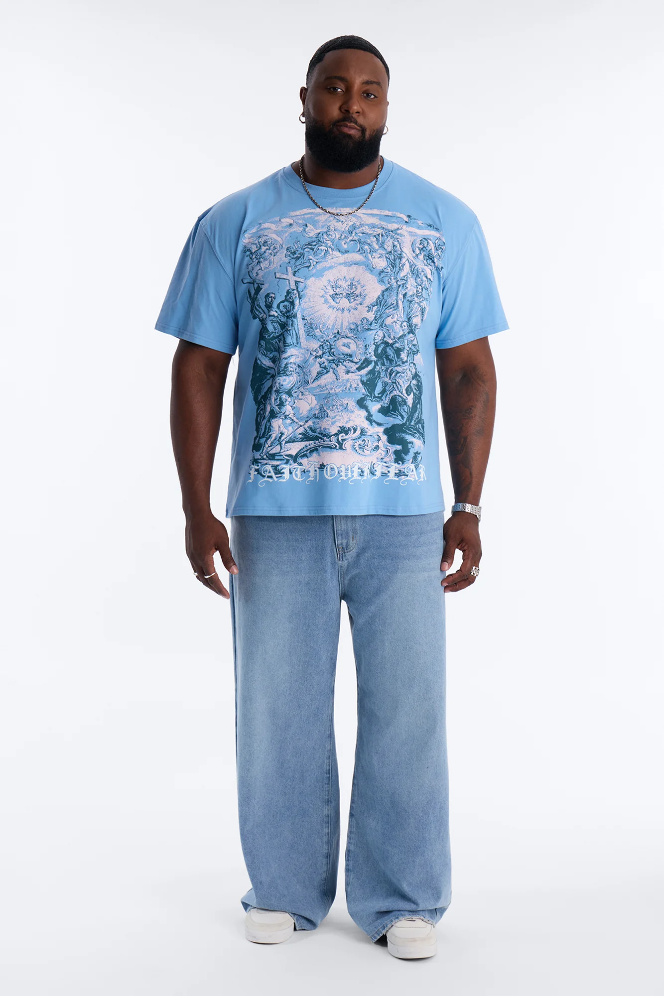 Sacred Blessing Oversized Short Sleeve Tee - Blue - Image 6