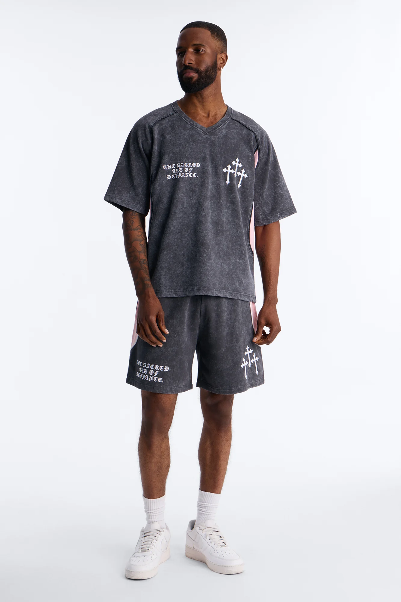Sacred Embroidery Paneled Fleece Tee - Black - Image 2