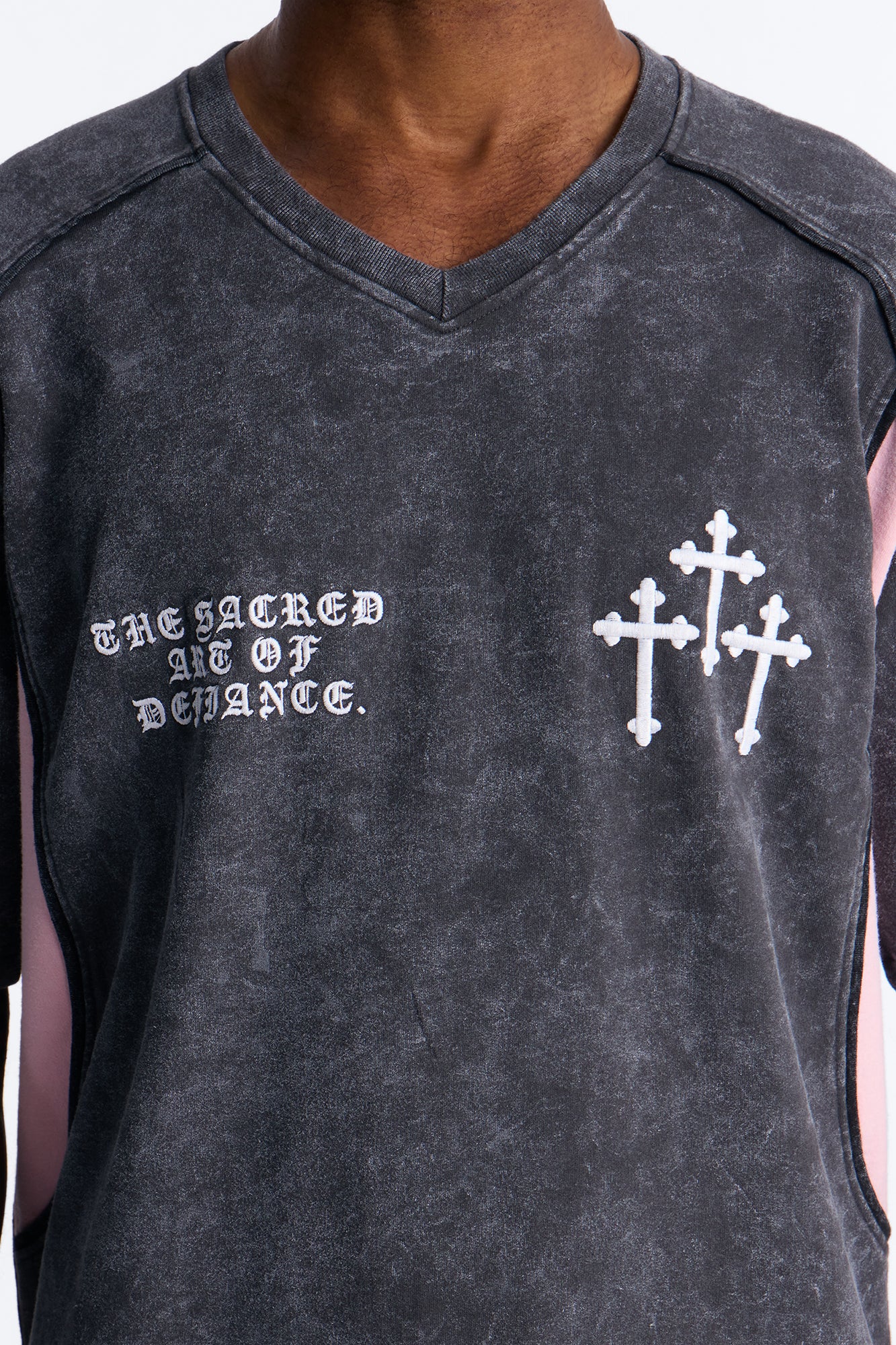 Sacred Embroidery Paneled Fleece Tee - Black - Image 3