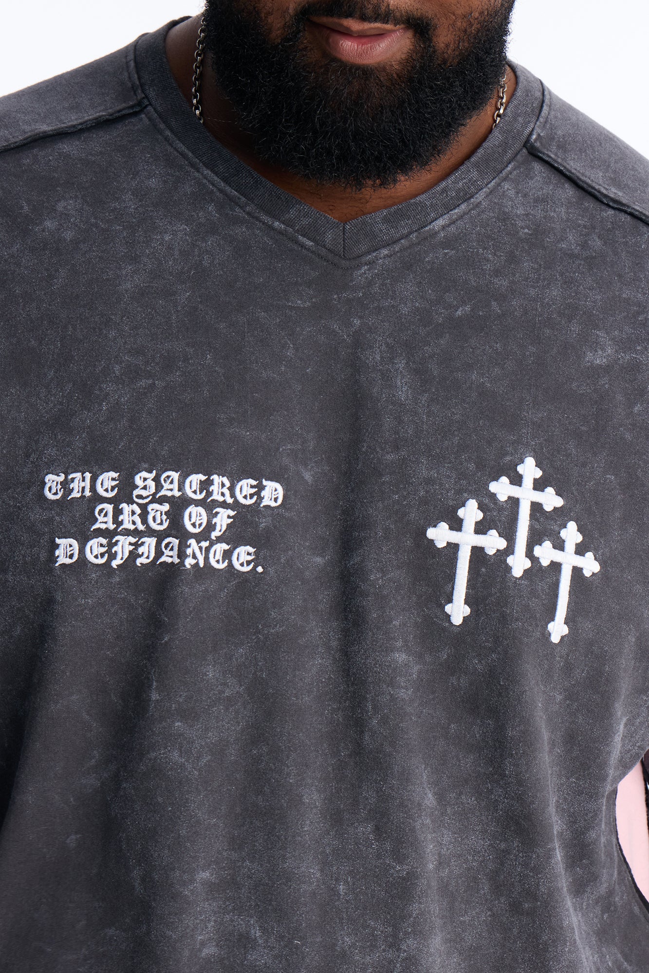 Sacred Embroidery Paneled Fleece Tee - Black - Image 7