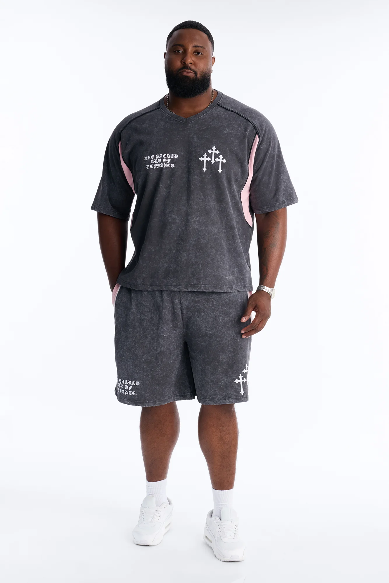 Sacred Embroidery Paneled Sweatshorts - Black - Image 5