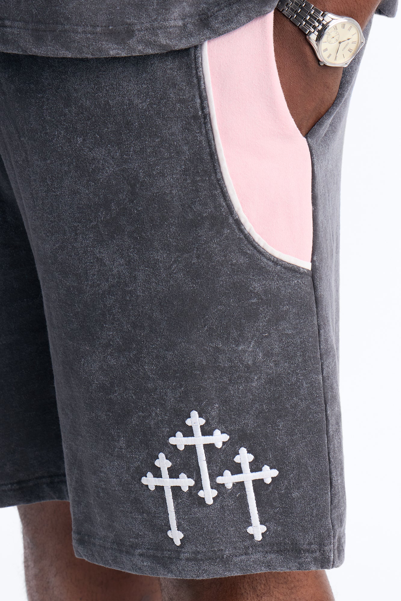 Sacred Embroidery Paneled Sweatshorts - Black - Image 7