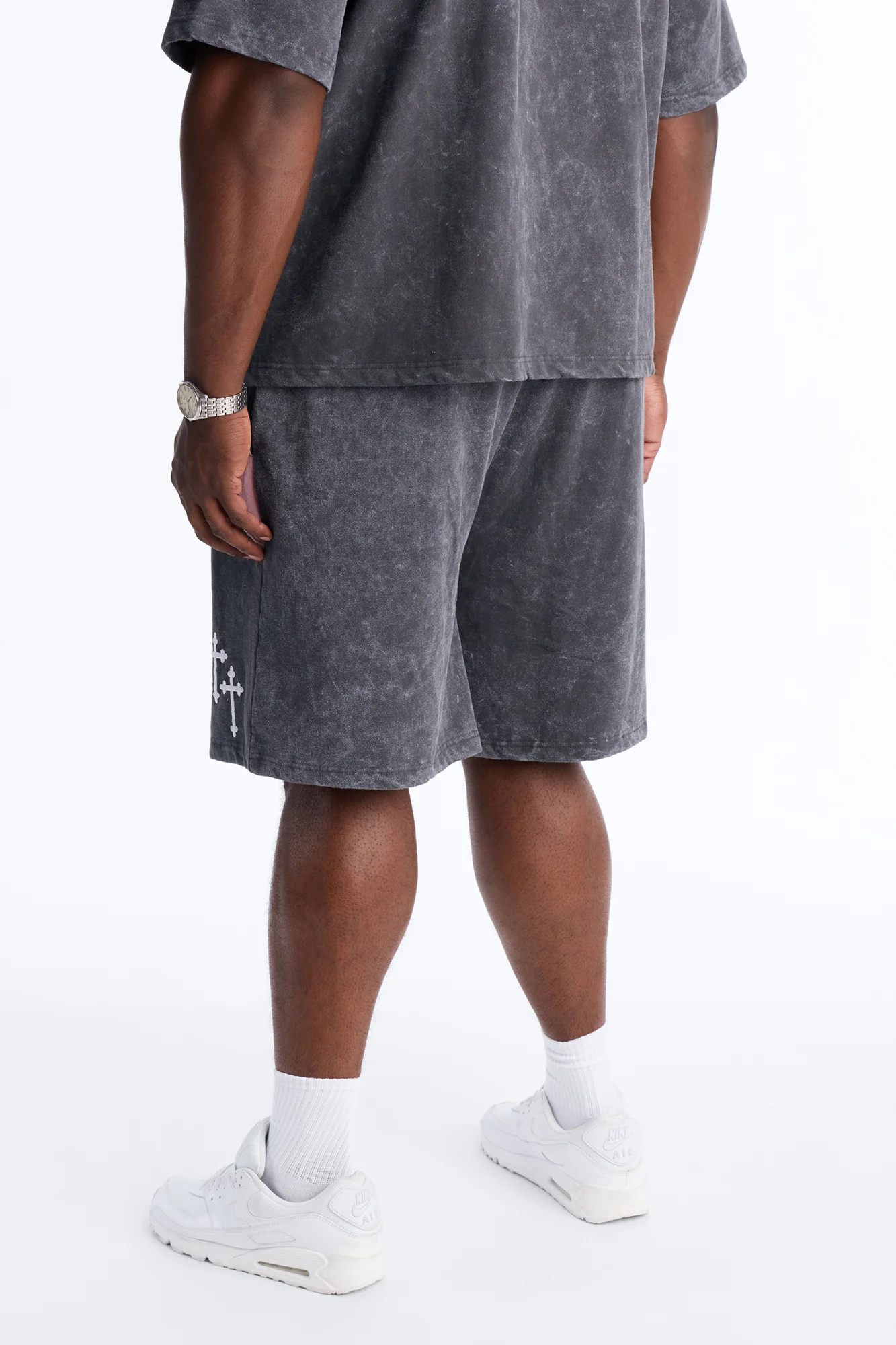 Sacred Embroidery Paneled Sweatshorts - Black - Image 9