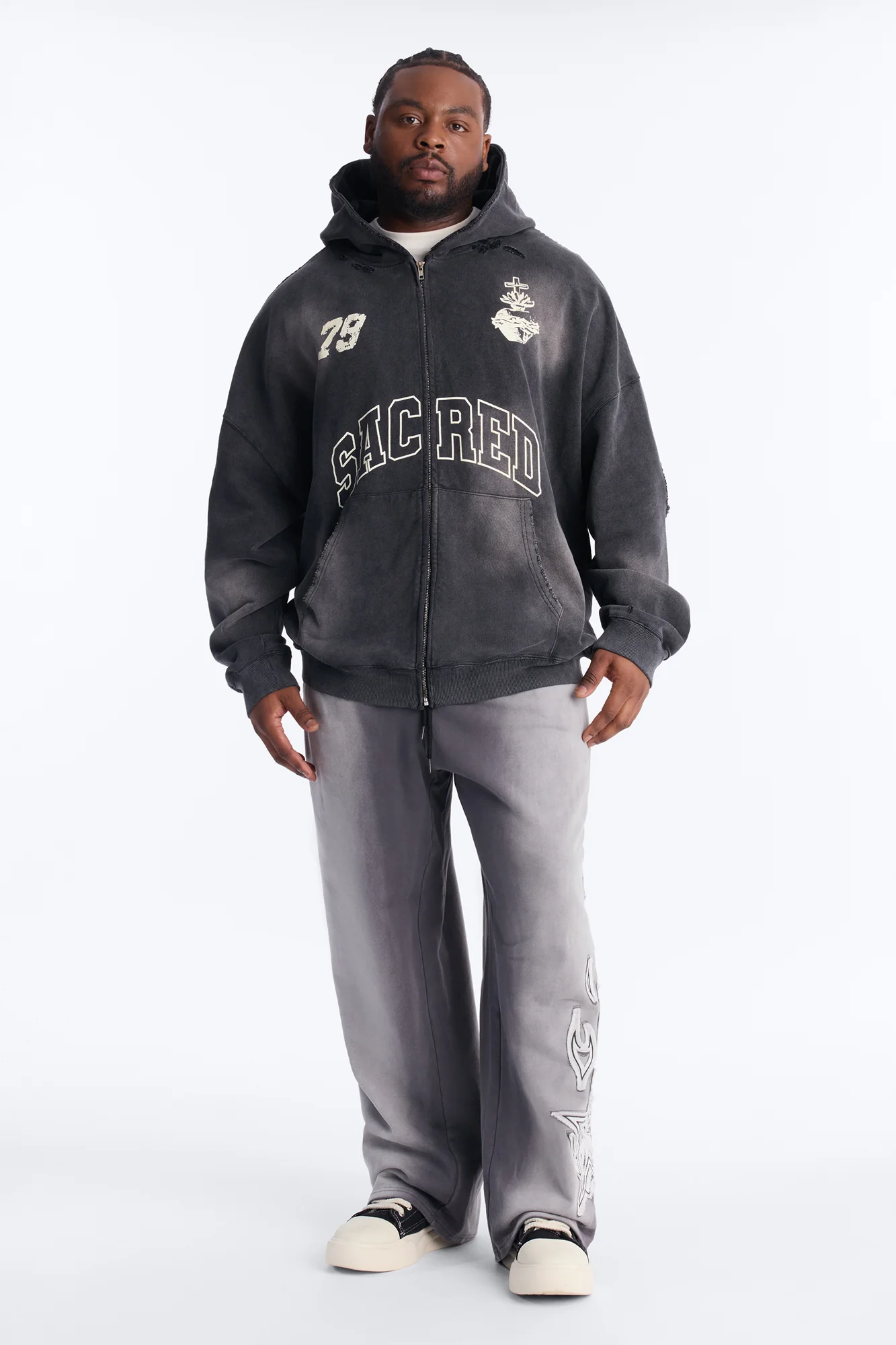 Sacred Oversized Zip Hoodie - Black Wash - Image 5