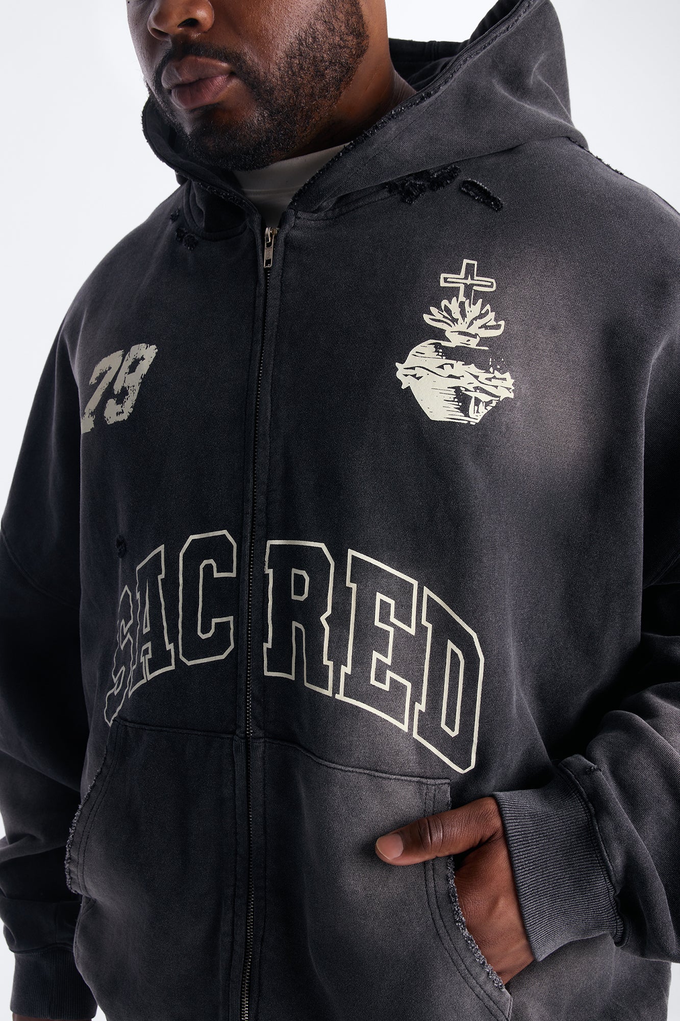 Sacred Oversized Zip Hoodie - Black Wash - Image 6