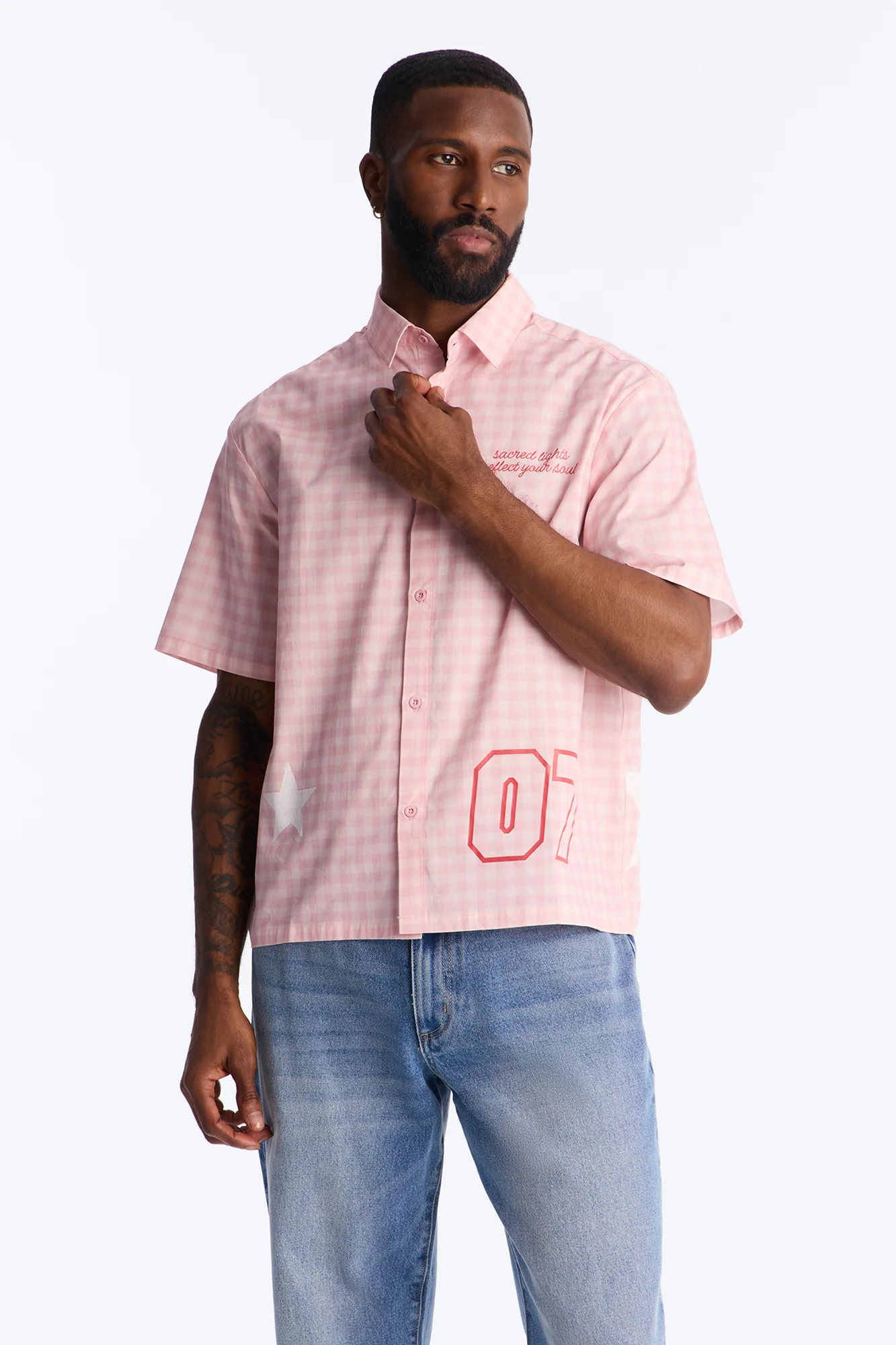 Sacred Star Reflection 07 Button Up Shirt - Pink - Image 3