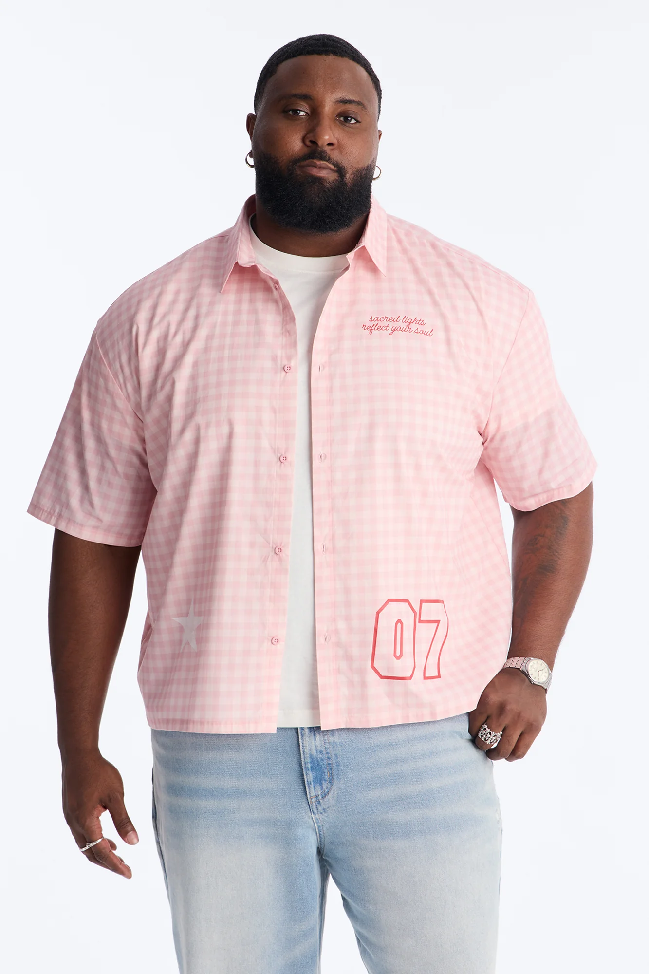 Sacred Star Reflection 07 Button Up Shirt - Pink - Image 6
