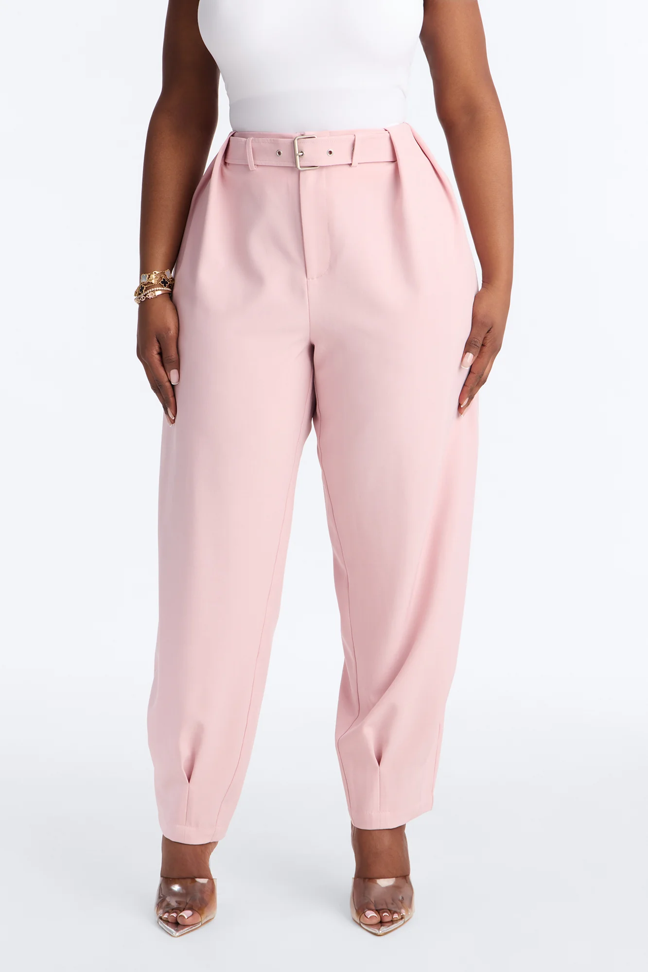 Saddle Up Belted Barrel Leg Trouser - Light Pink - Image 6