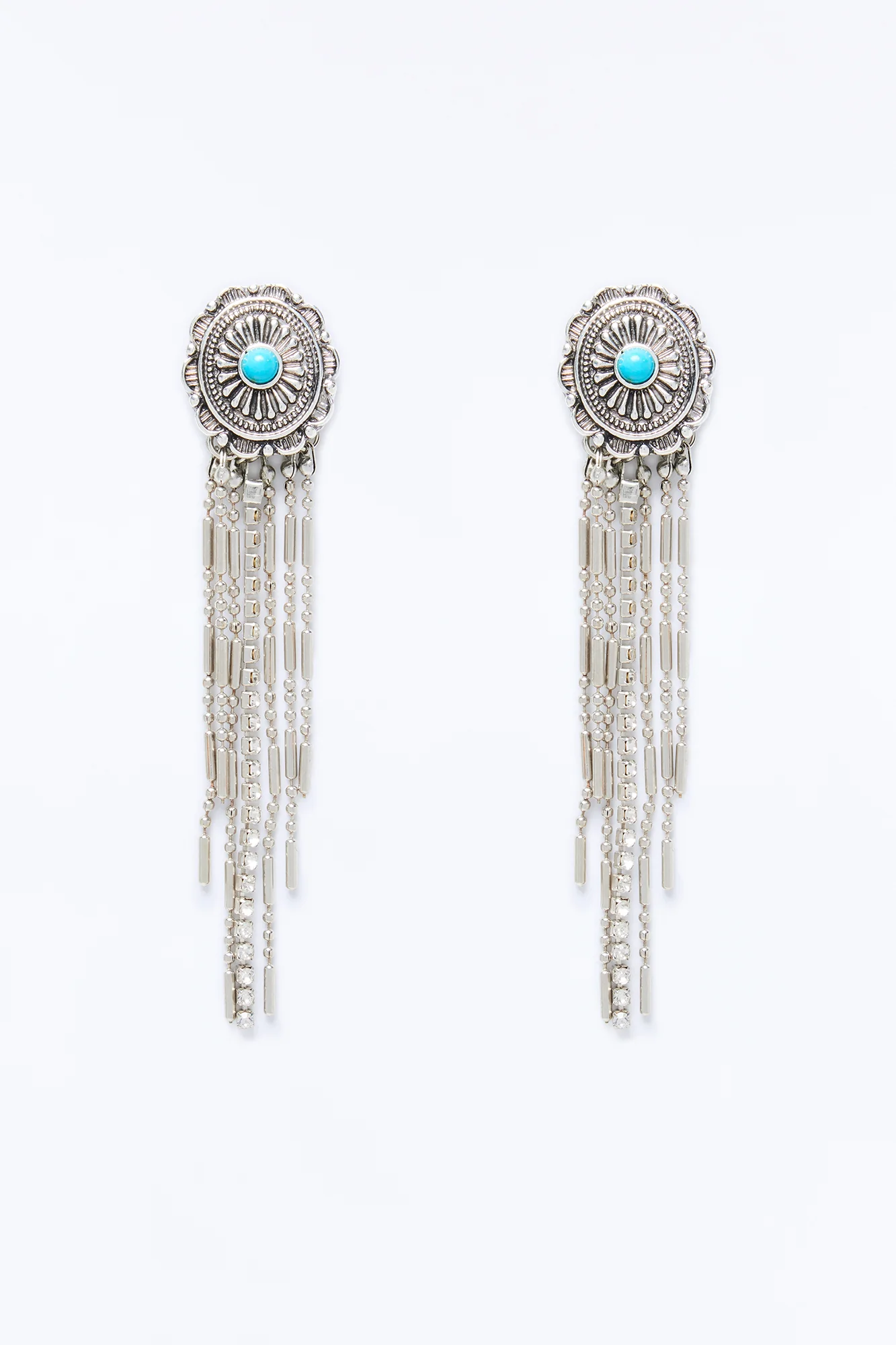 Saddle Up Fringe Western Drop Earrings - Turquoise - Image 3