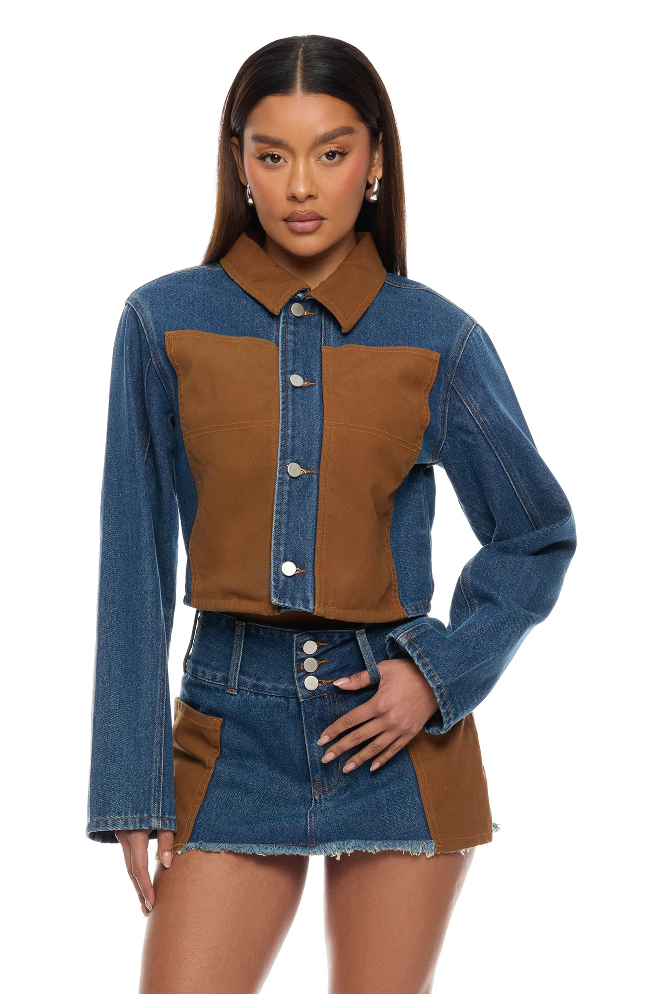 Sadie Patchwork Mini Skirt Set - Denim