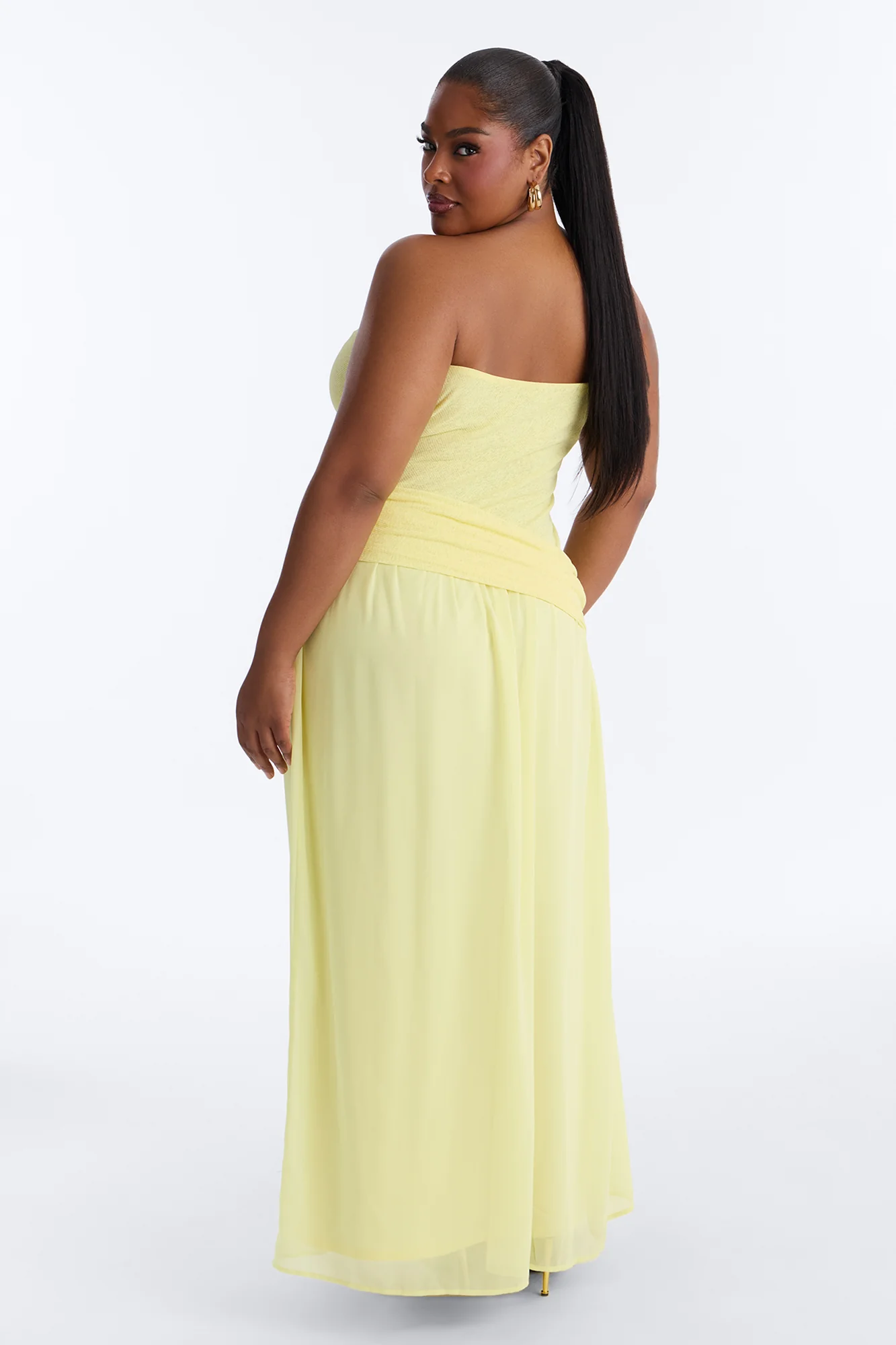 Sadie Ruched Chiffon Maxi Dress - Yellow - Image 8