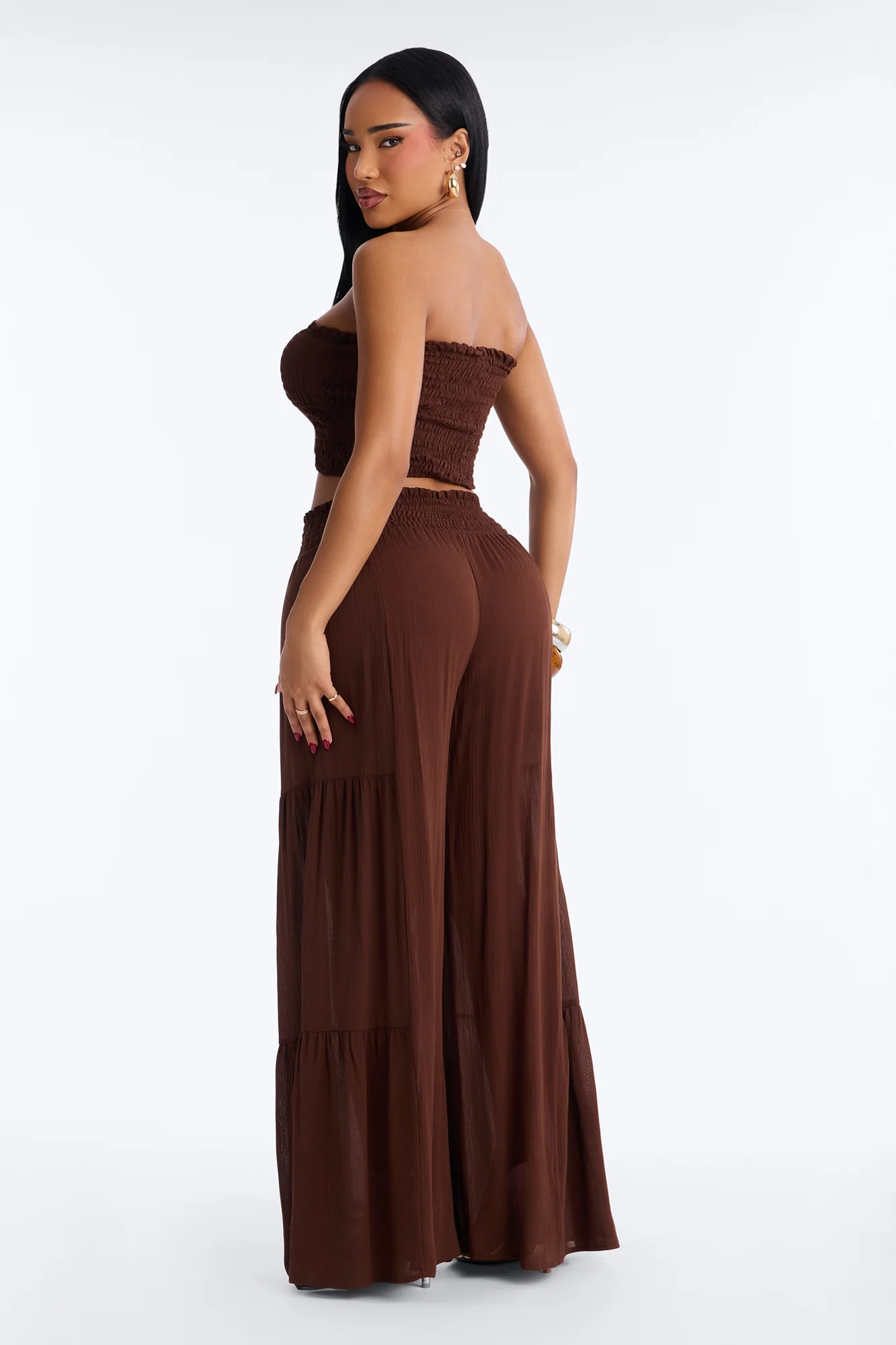 Sadie Smocked Strapless Pant Set - Chocolate - Image 4