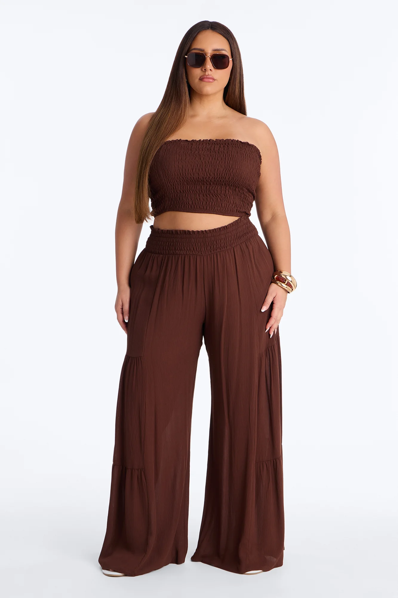 Sadie Smocked Strapless Pant Set - Chocolate - Image 5
