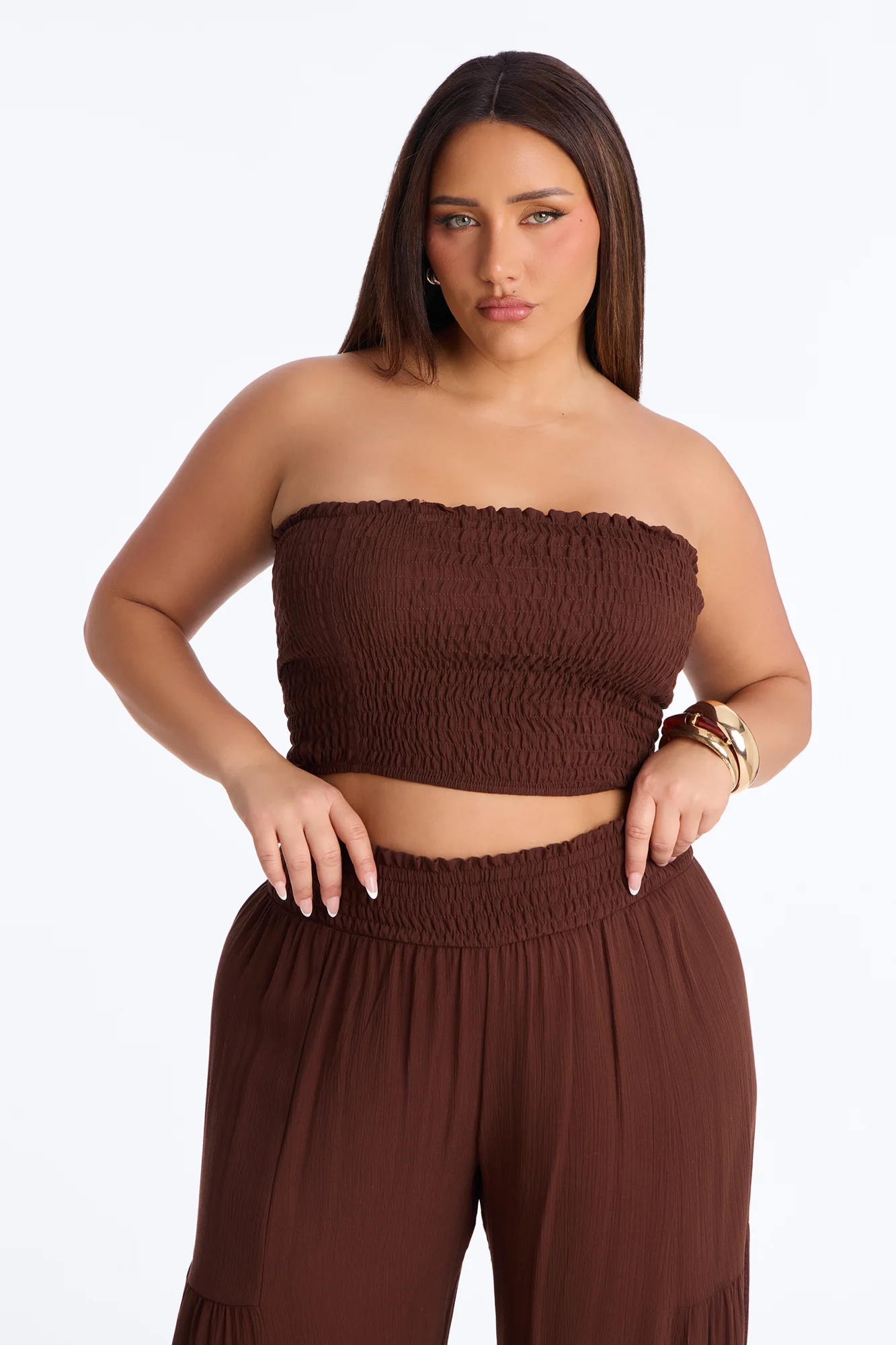 Sadie Smocked Strapless Pant Set - Chocolate - Image 6
