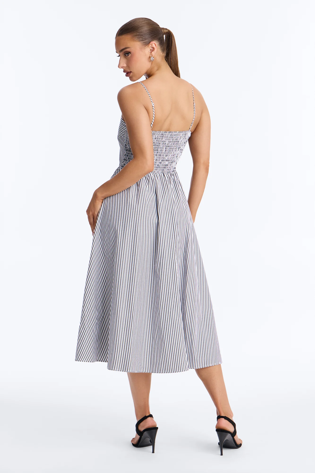 Sadie Striped Poplin Midi Dress - Black/White - Image 3