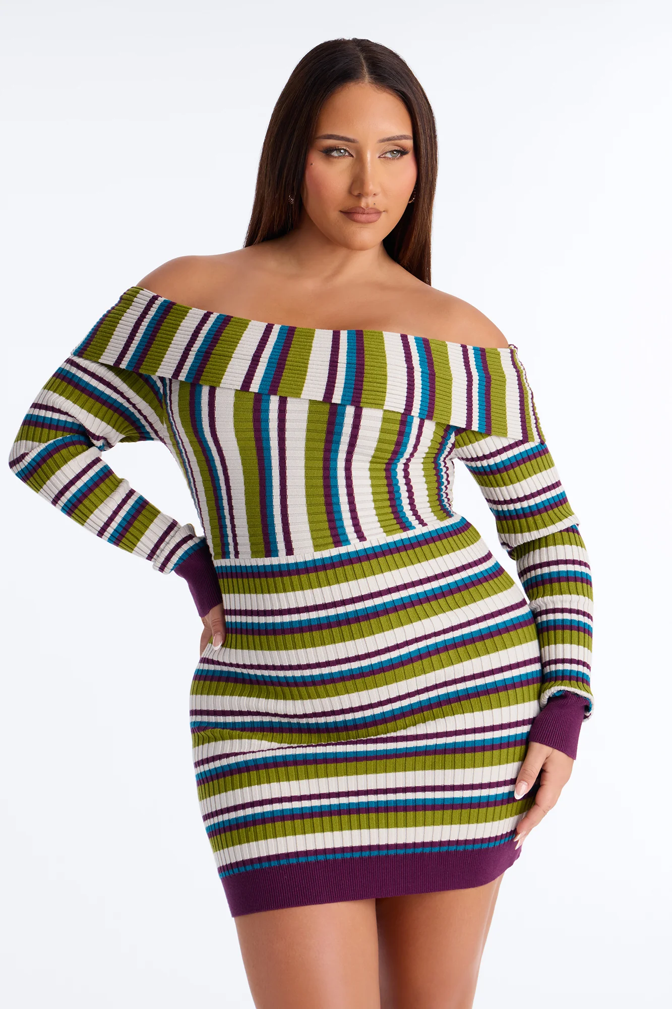 Sadie Striped Sweater Mini Dress - Green/combo - Image 5